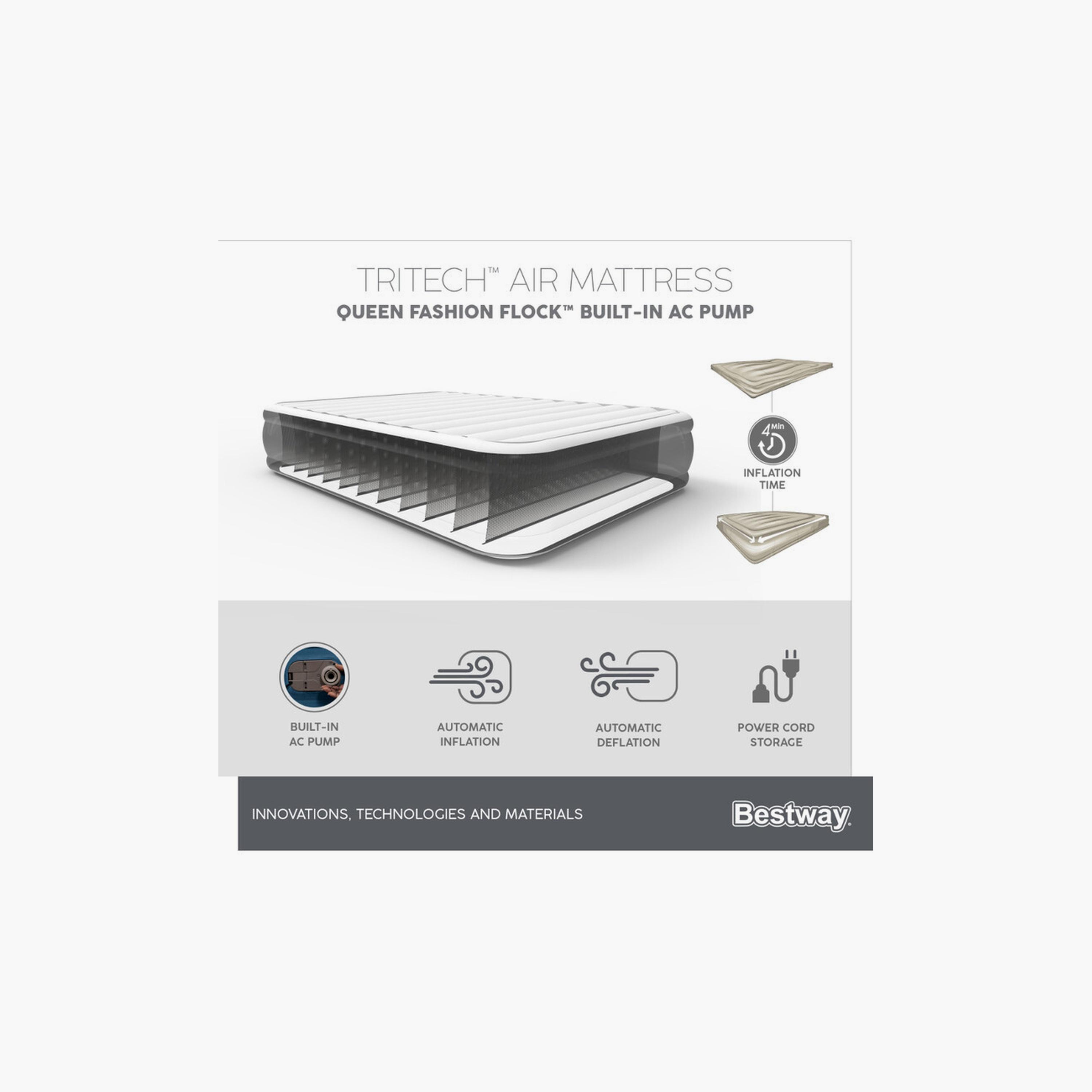 Bestway 26-6713C Tritech Fashion Flock Air Mattress with Built-In AC Pump - Queen-baby-nursery-mattresses-image-2