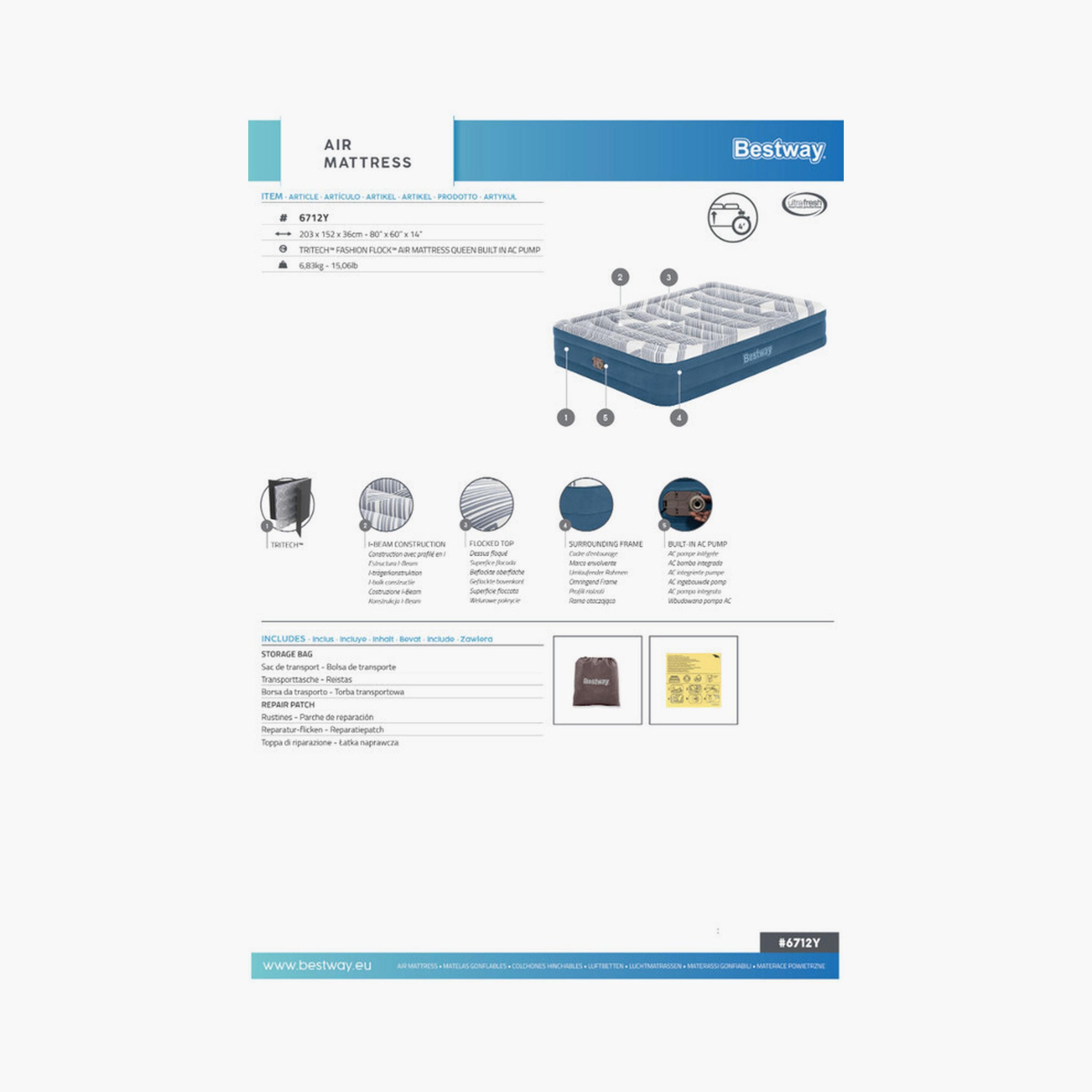Bestway 26-6713C Tritech Fashion Flock Air Mattress with Built-In AC Pump - Queen-baby-nursery-mattresses-image-3