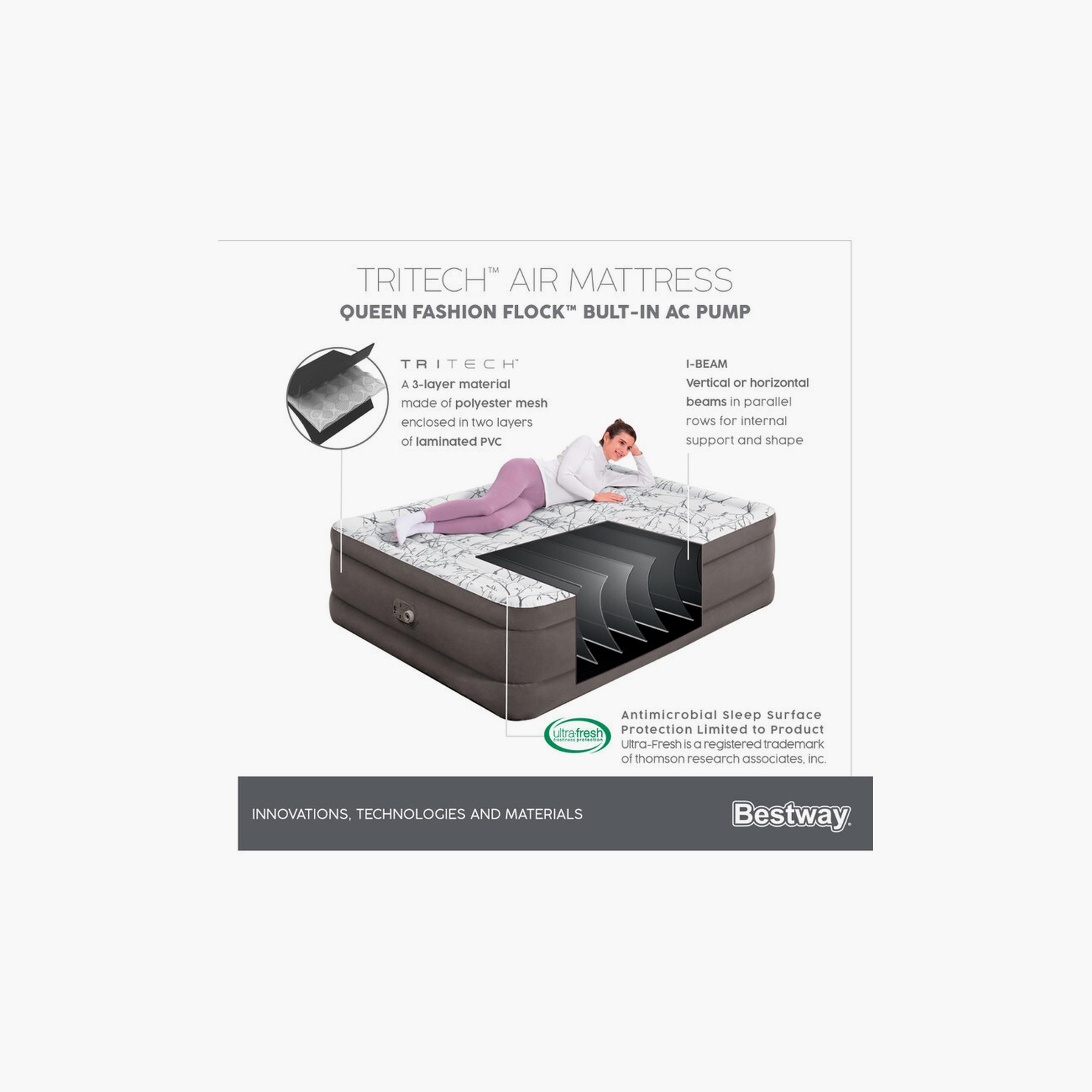 Bestway 26-6713E Tritech Fashion Flock Air Mattress with Built-In AC Pump - Queen-baby-nursery-mattresses-image-2