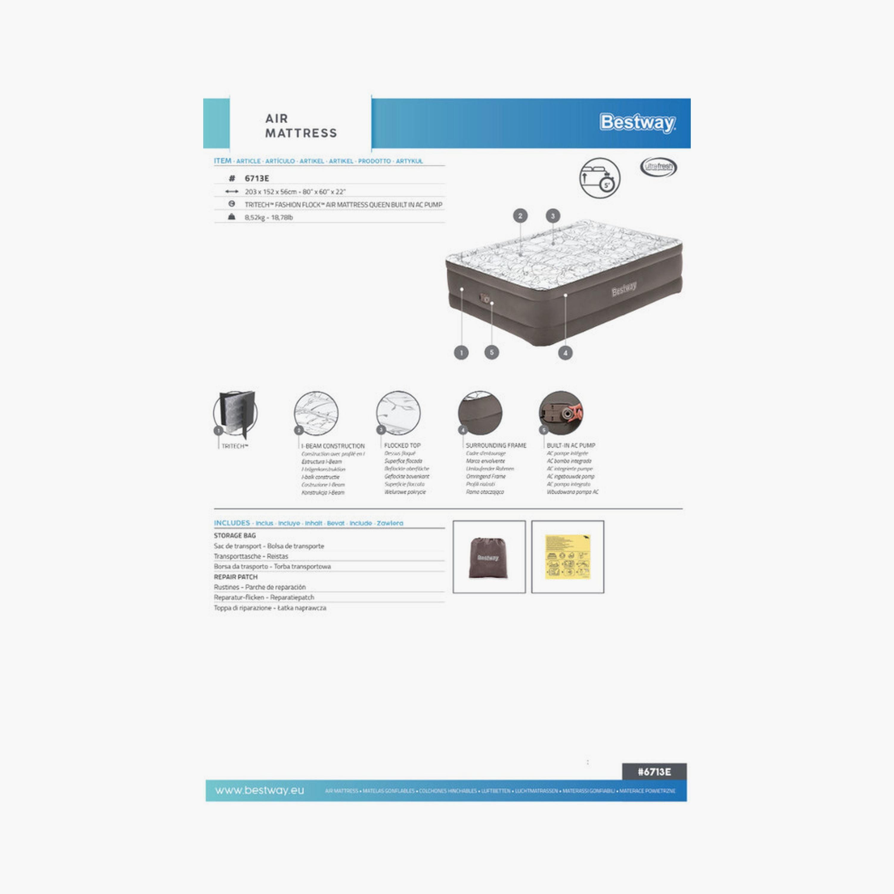 Bestway 26-6713E Tritech Fashion Flock Air Mattress with Built-In AC Pump - Queen-baby-nursery-mattresses-image-4