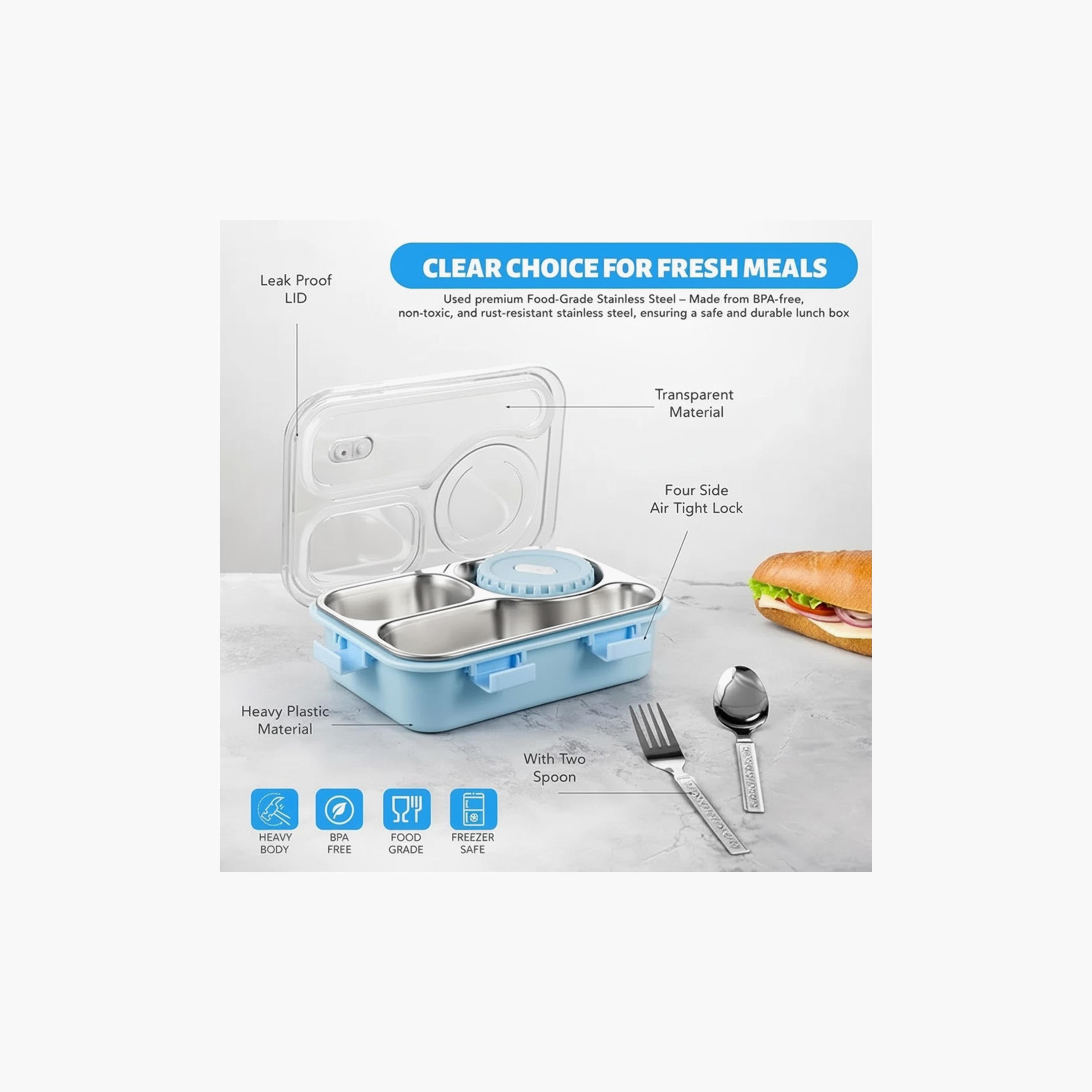 Star Babies 304 Stainless Steel Bento Lunch Box with 4 Compartments and Leak-Proof Lid-school-lunchessentials-lunchboxes-image-3