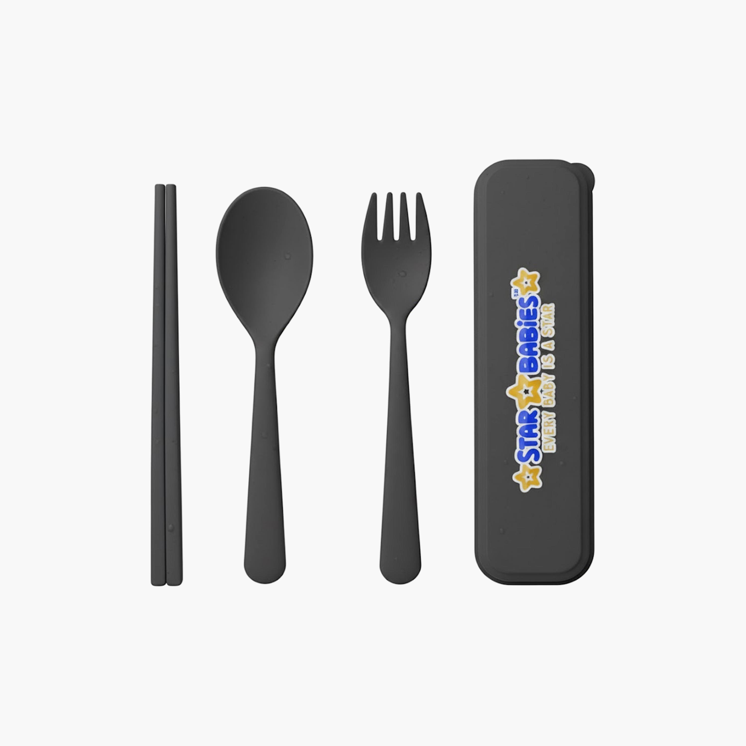 Star Babies Organic Spoon, Fork & Chopsticks Set with Case-baby-feeding-mealtimeessentials-image-1