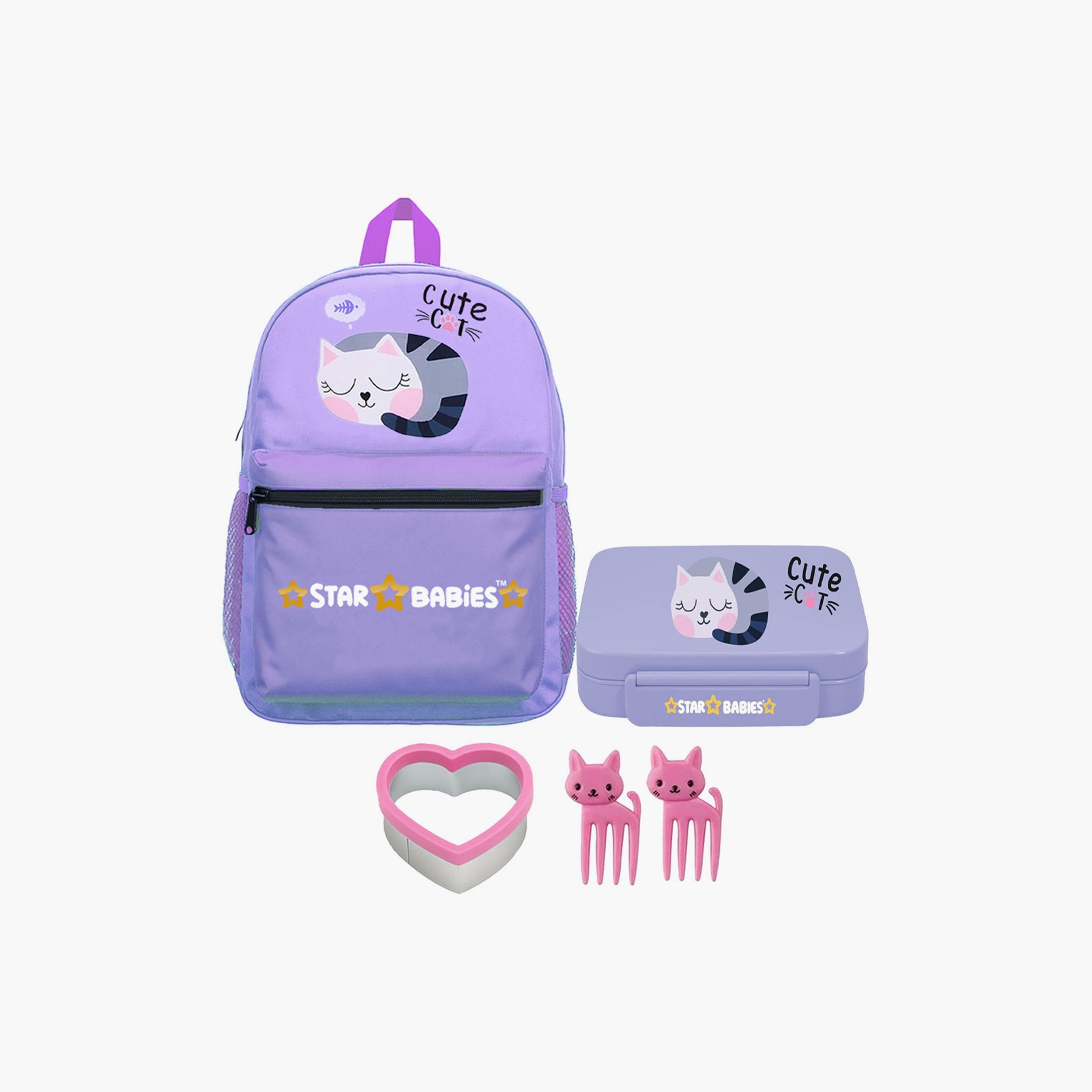 Star Babies 16" Backpack and Bento Lunch Box with Free Gifts - Cute Cat-school-bagsandbackpacks-sets-image-1