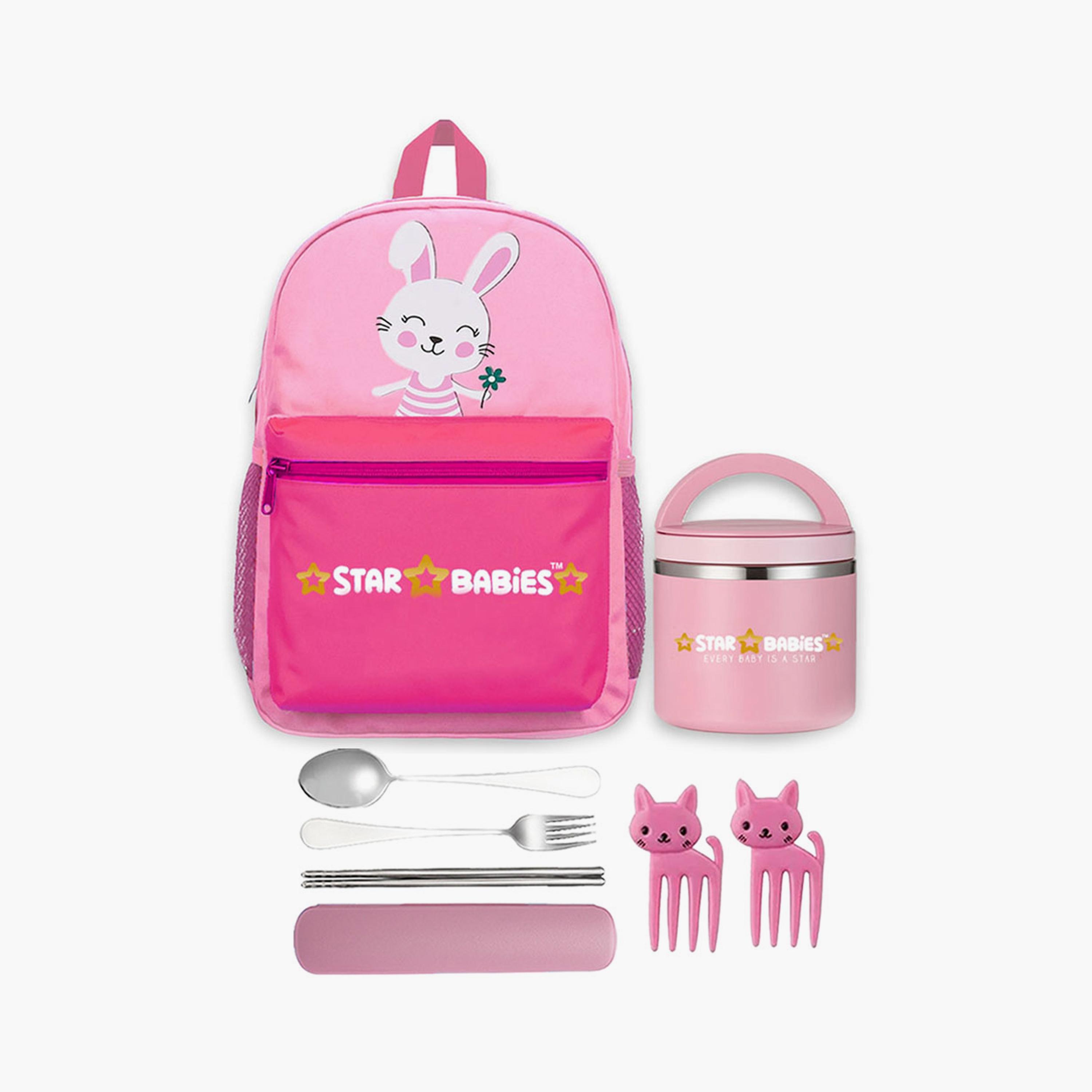 Star Babies 16" Backpack and 500 ml Food Jar with Free Gifts - Bunny-school-bagsandbackpacks-sets-image-1