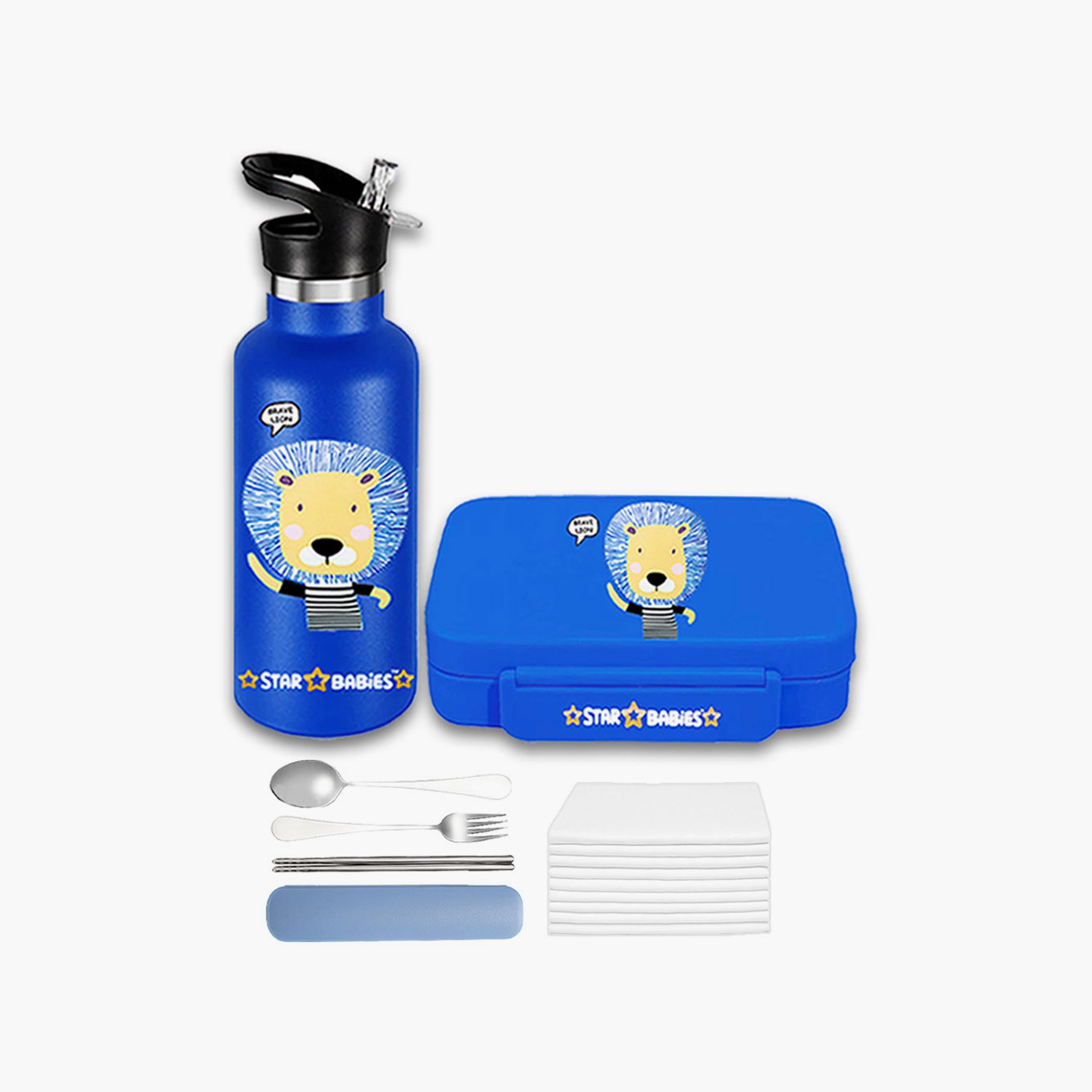 Star Babies Stainless Steel Water Bottle - 500ml and Lunch Box with Free Gifts - Brave Lion-school-waterbottles-image-1