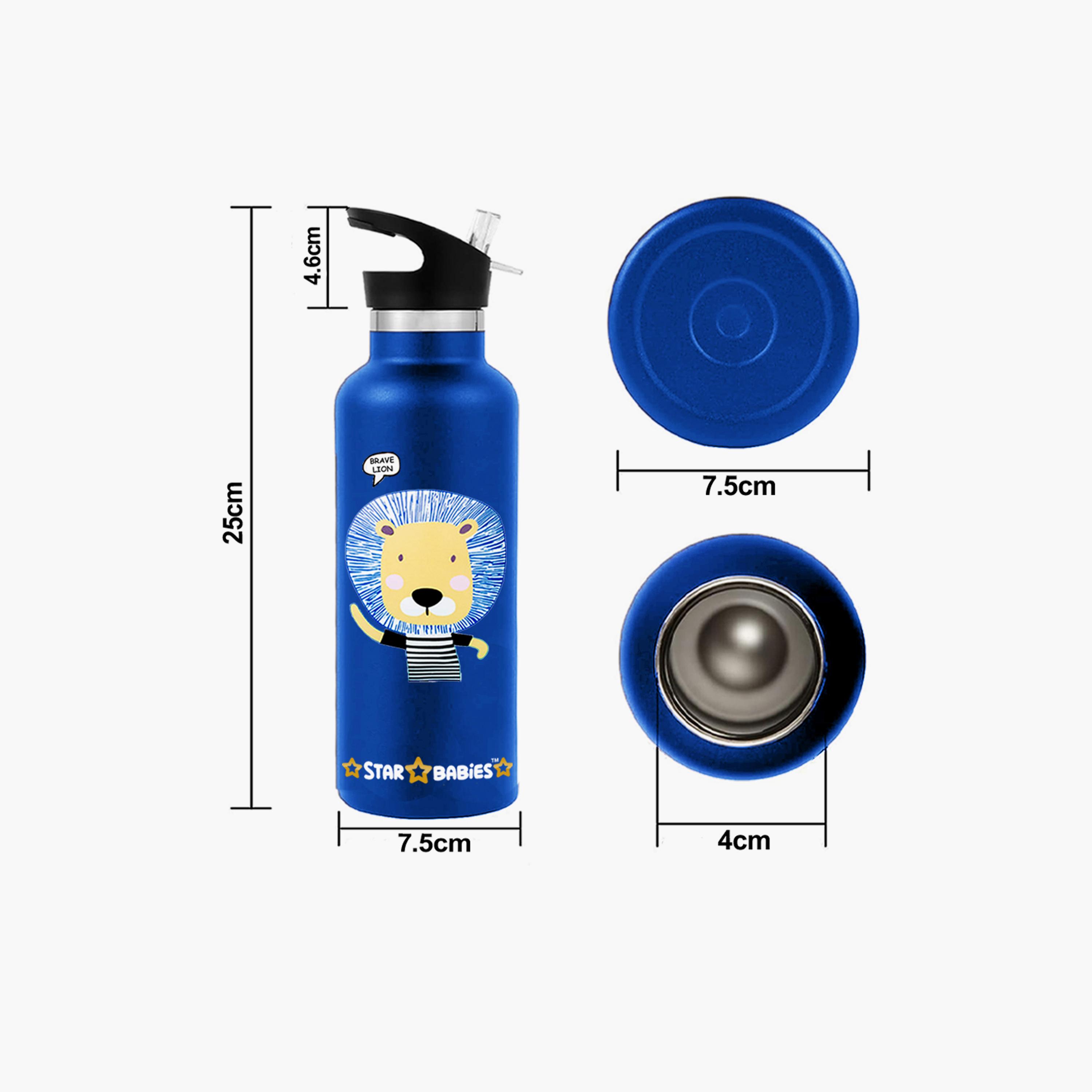 Star Babies Stainless Steel Water Bottle - 500ml and Lunch Box with Free Gifts - Brave Lion-school-waterbottles-image-3