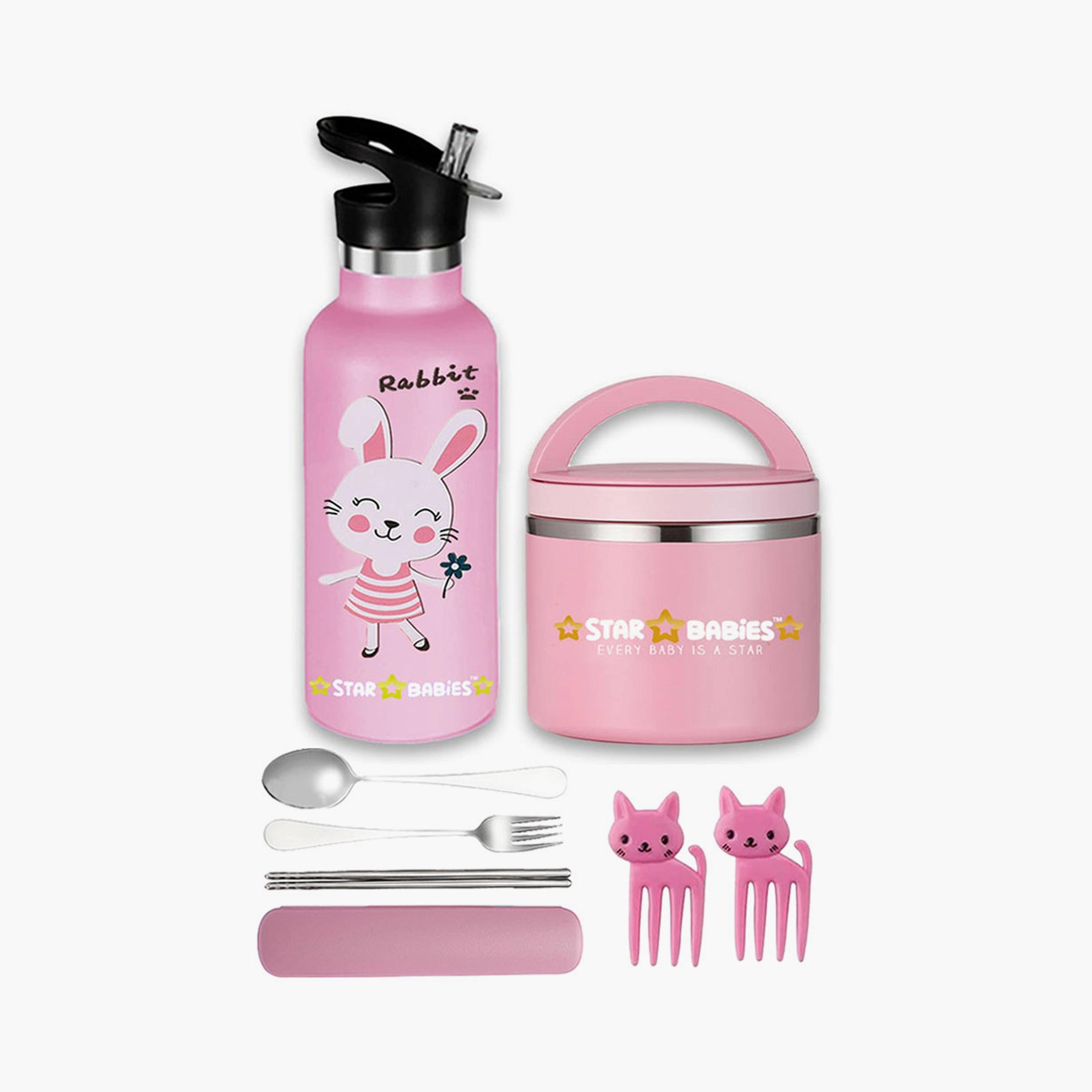 زجاجة مياه وبرطمان طعام من الستانلس ستيل من ستار بيبيز مع هدايا مجانية - الأرنب-school-waterbottles-image-8