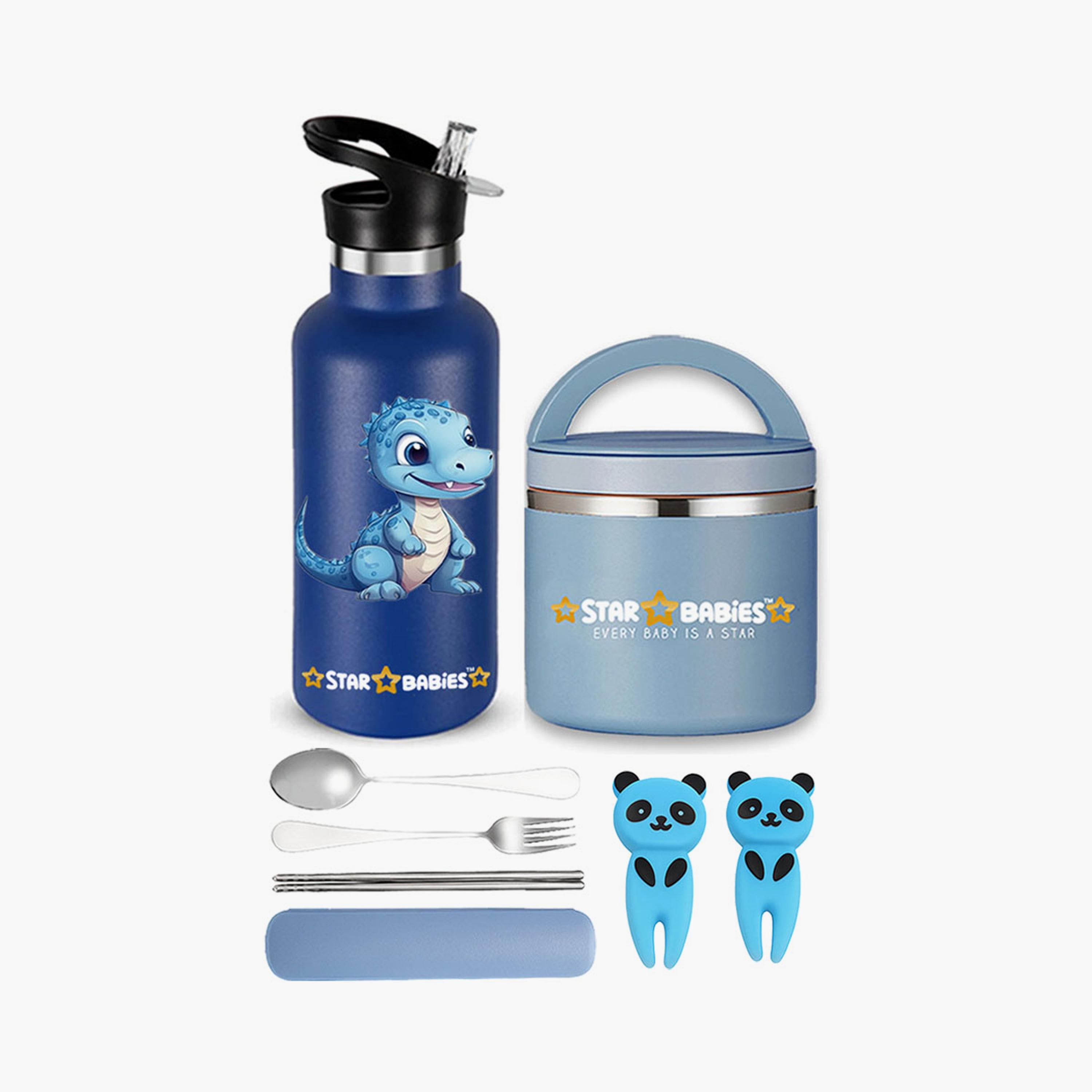 Star Babies Stainless Steel Water Bottle and Food Jar with Free Gifts - Dinosaurs-school-waterbottles-image-1
