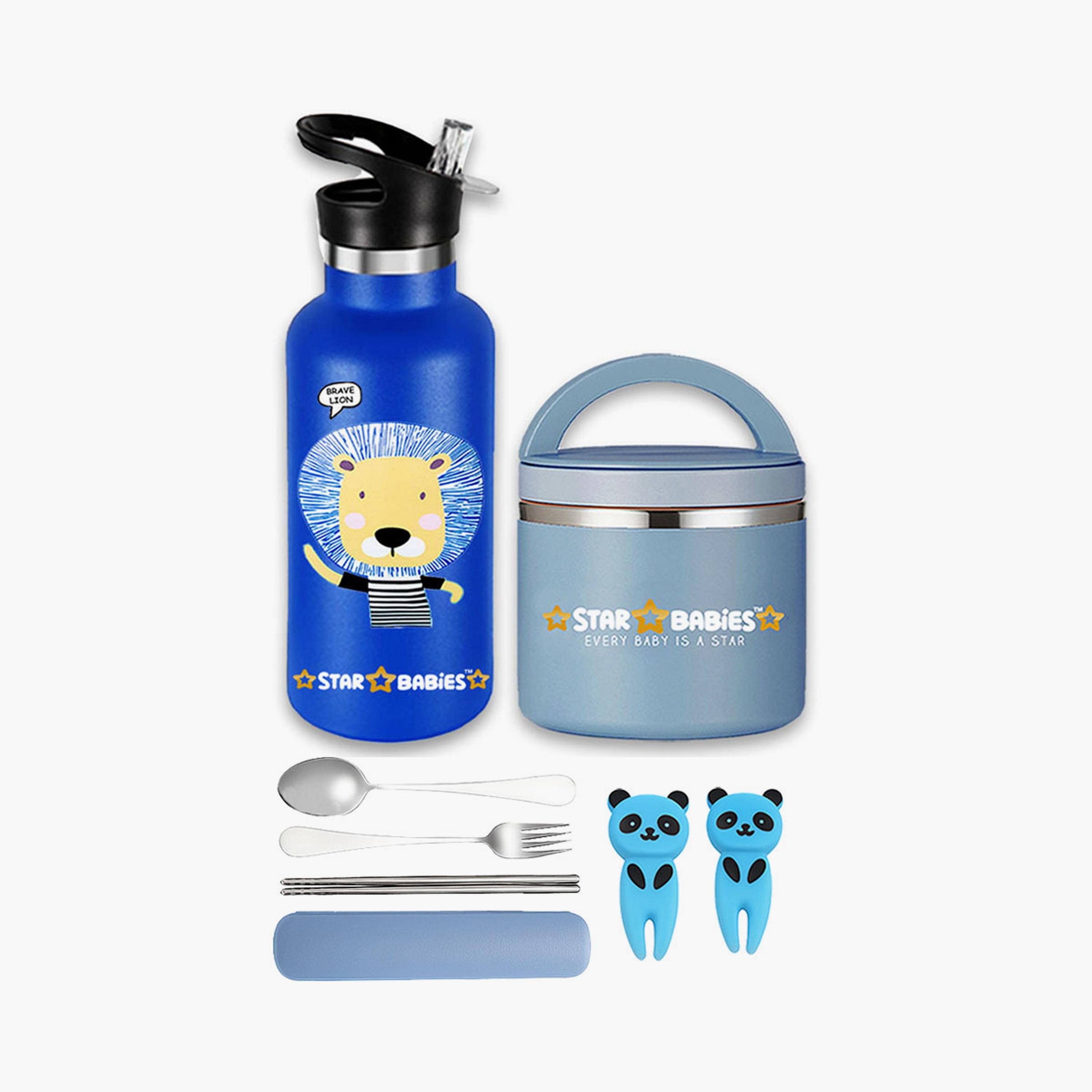 Star Babies Stainless Steel Water Bottle and Food Jar with Free Gifts - Brave Lion-school-waterbottles-image-1