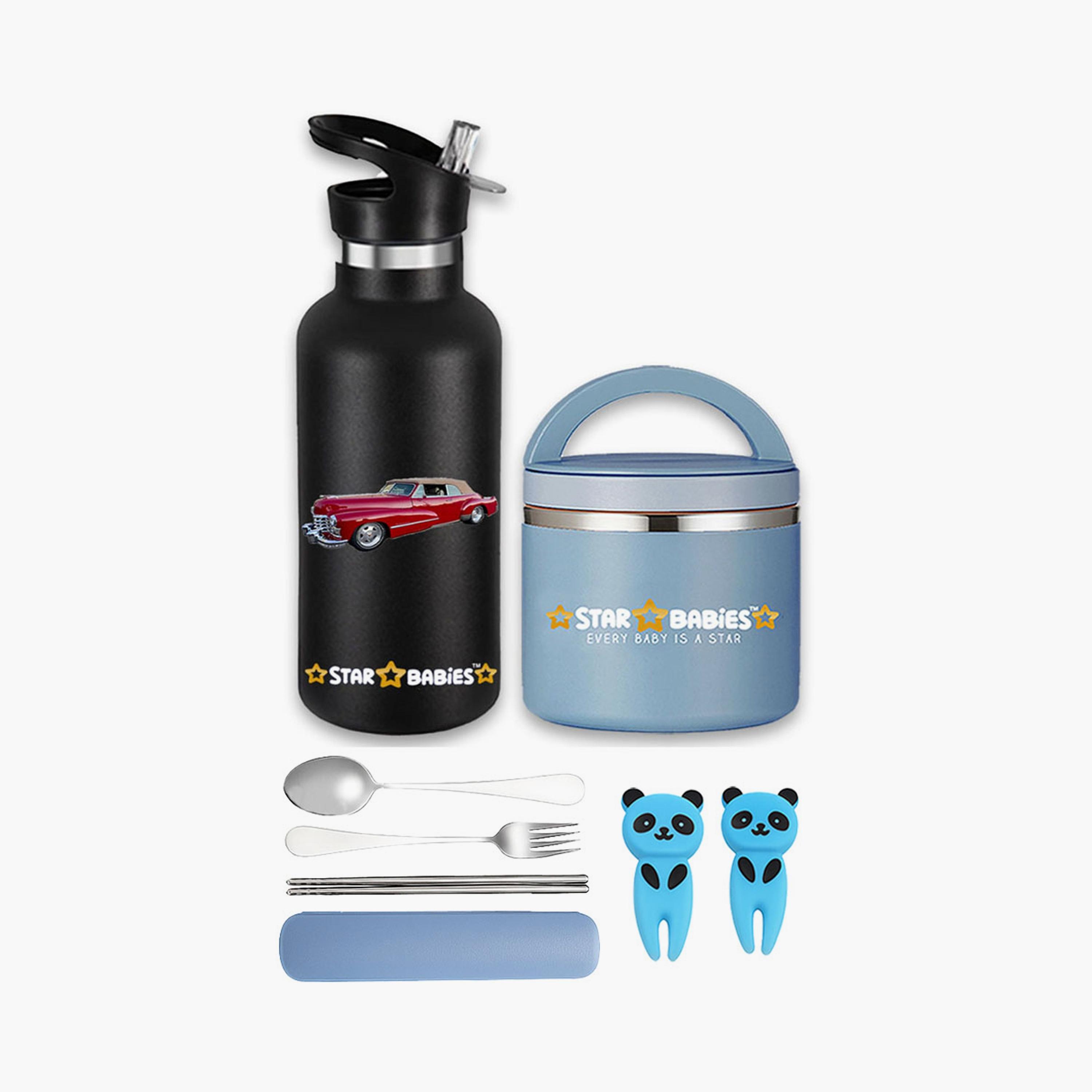 Star Babies Stainless Steel Water Bottle and Food Jar with Free Gifts - Car-school-waterbottles-image-1