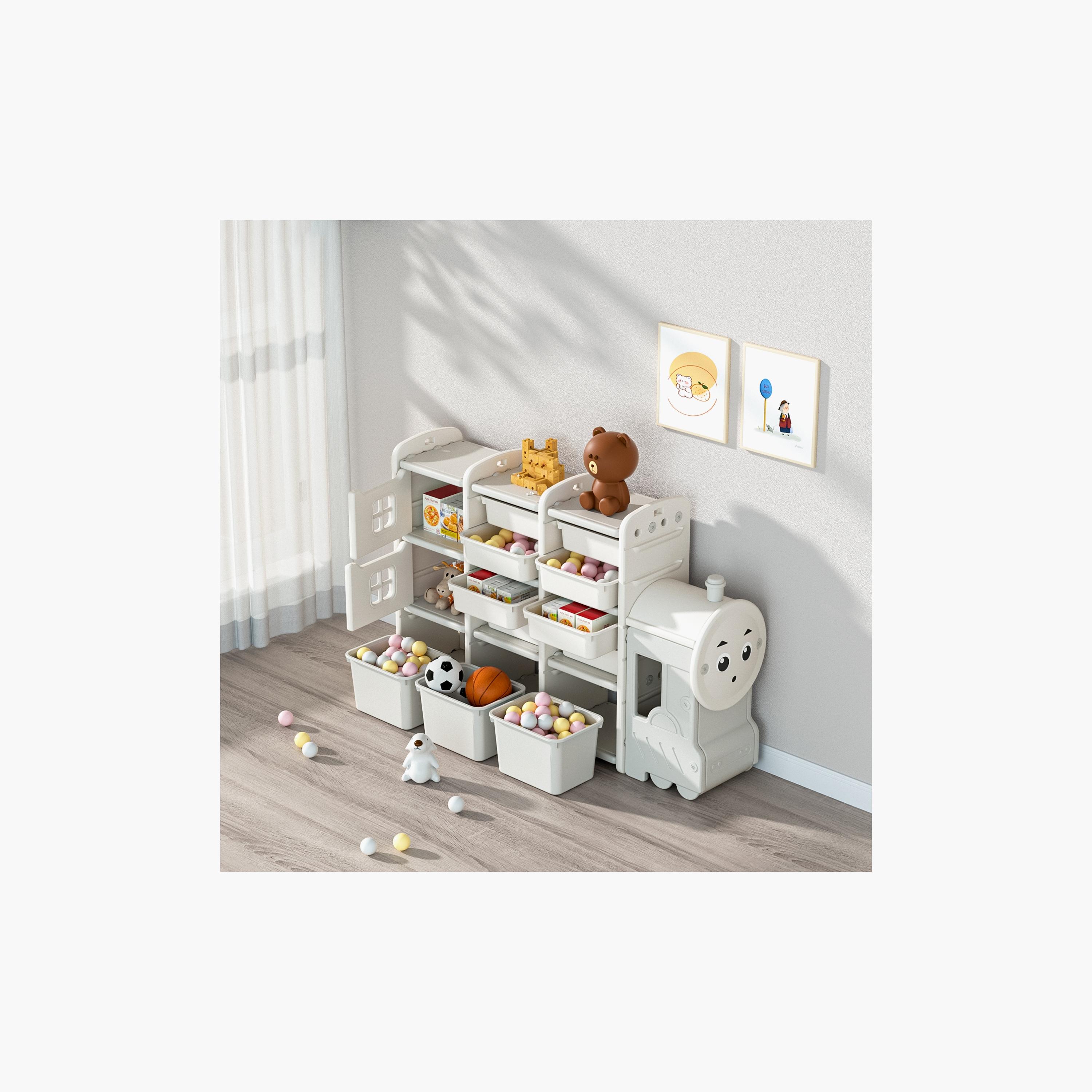 رف تخزين قطار مع 13 صينية قابلة للسحب من لافلي بيبي - متعدد الألوان-baby-nursery-furniture-wardrobesandstorage-image-4