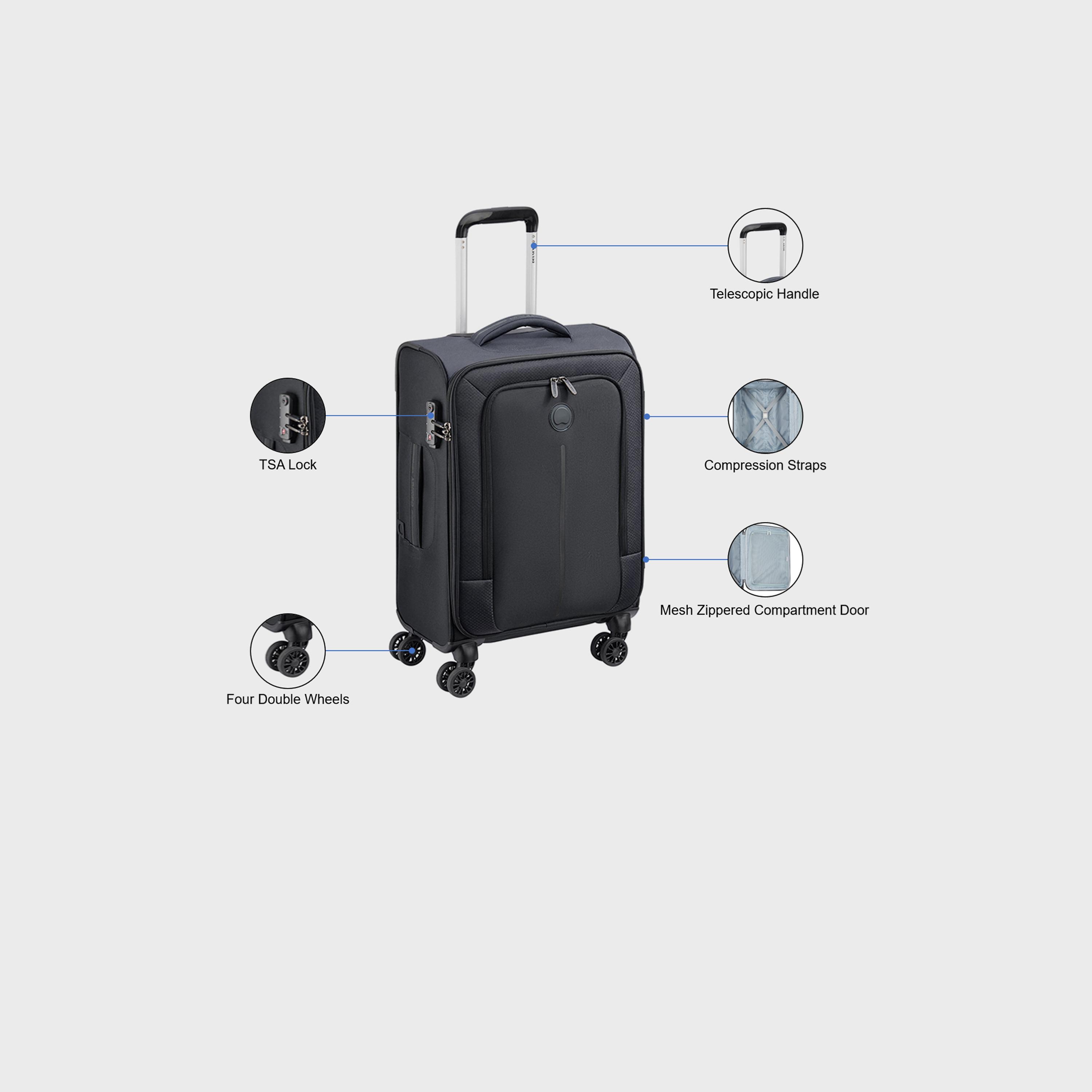 Delsey Caracas 55 CM Small Cabin Polyester Soft Sided 4-Wheeler Spinner Trolley Bag with TSA Combination Lock-travel-luggagesandbags-luggage-image-3
