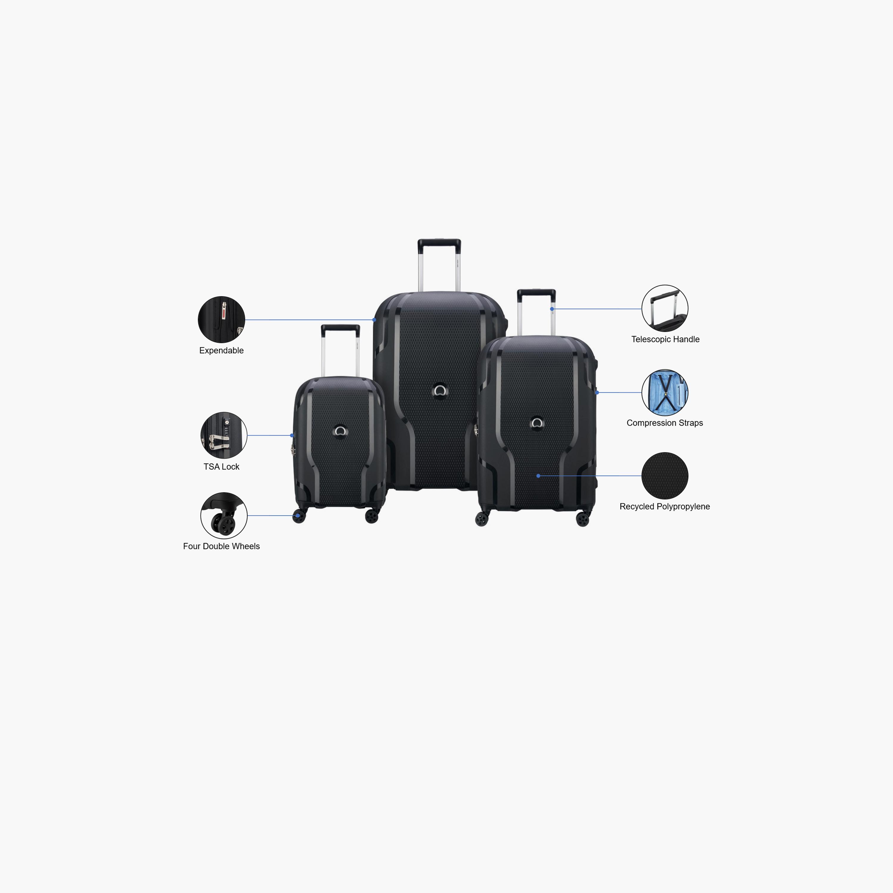 Delsey Clavel Set of 3 Polypropylene Hard Sided 4-Wheeler Spinner Trolley Bag with TSA Combination Lock-travel-luggagesandbags-luggage-image-2