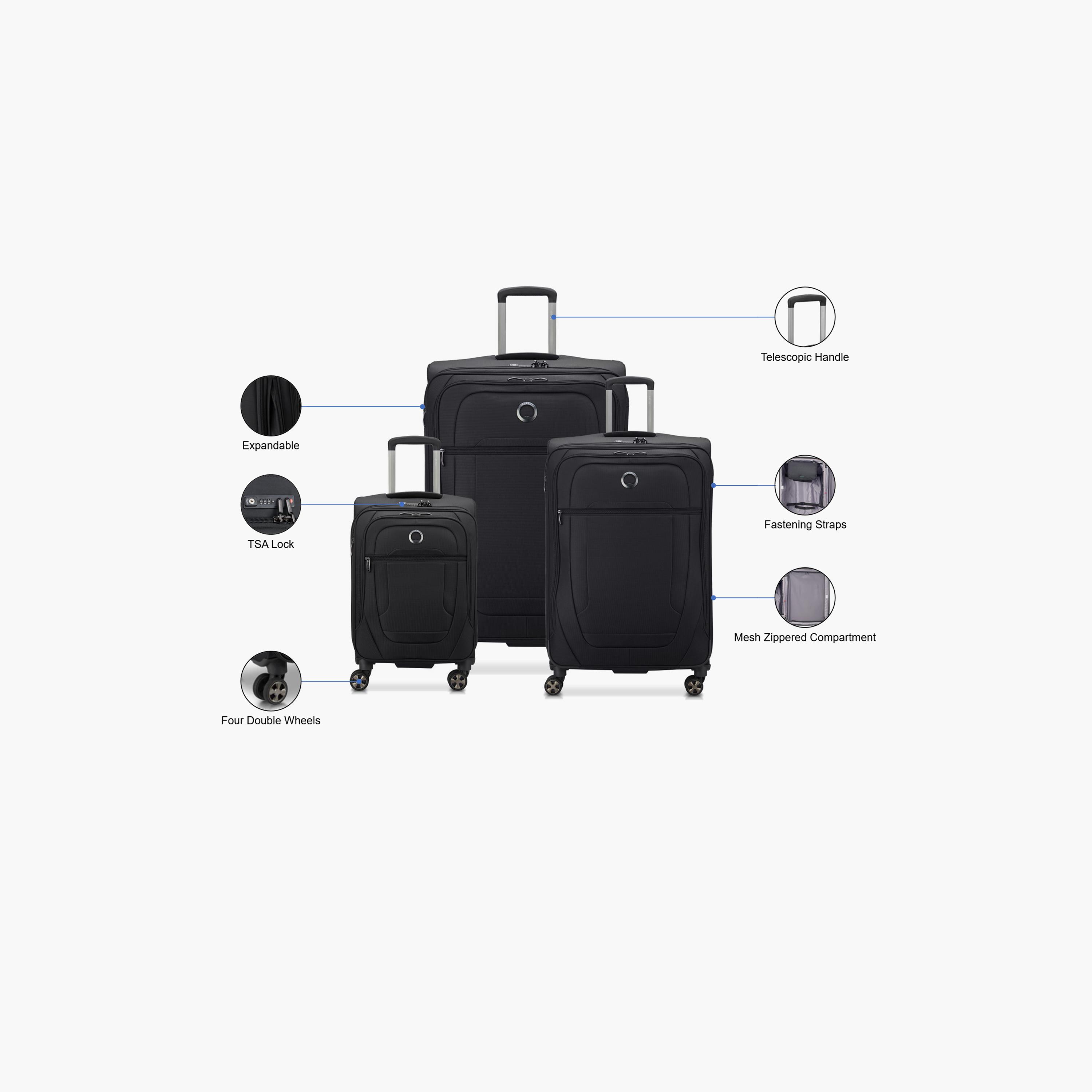 Delsey Helium DX Set of 3 Polyester Soft Sided 4-Wheeler Spinner Trolley Bag with TSA Combination Lock-travel-luggagesandbags-luggage-image-2