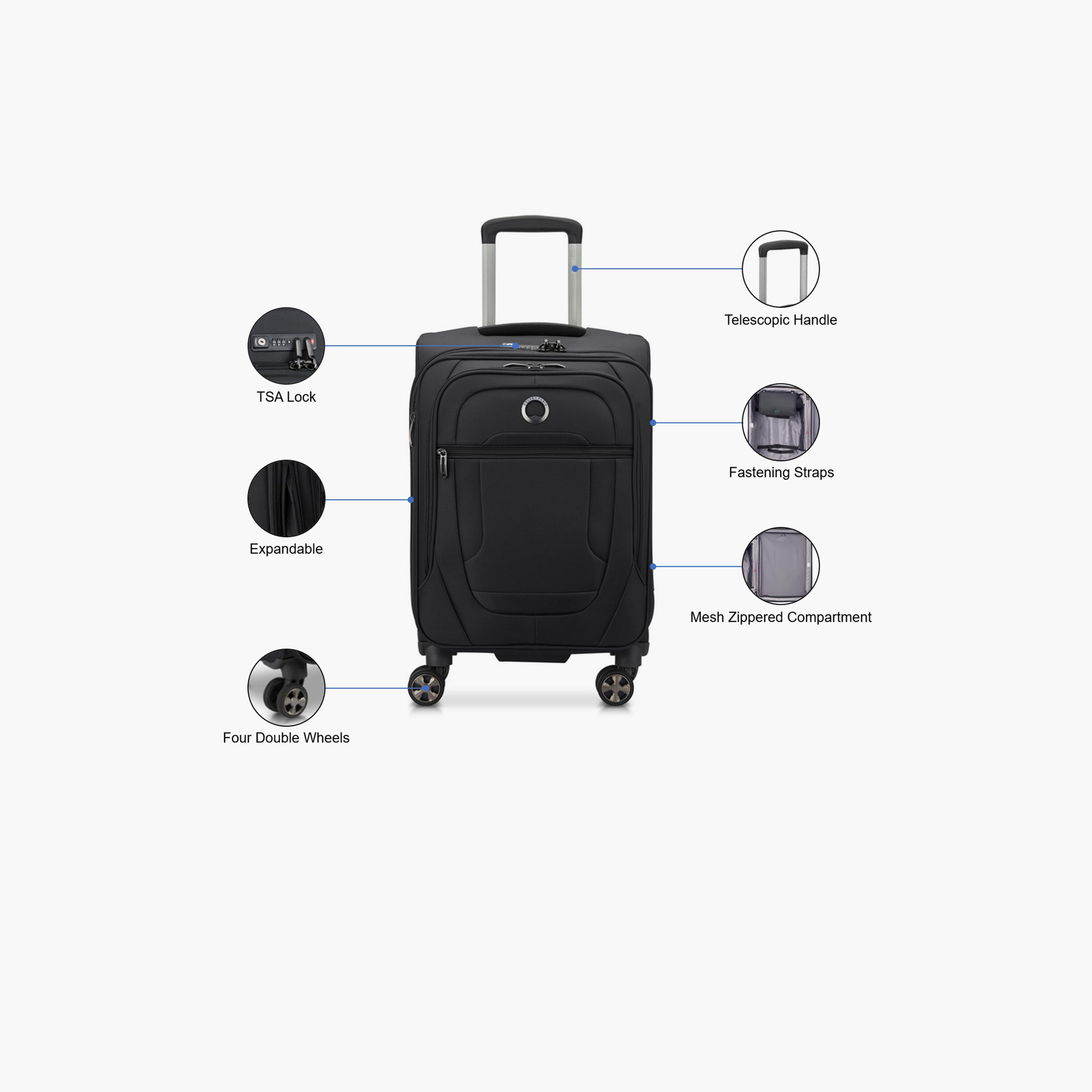 Delsey Helium DX 55 CM Small Cabin Polyester Soft Sided 4-Wheeler Spinner Trolley Bag with TSA Combination Lock-travel-luggagesandbags-luggage-image-3