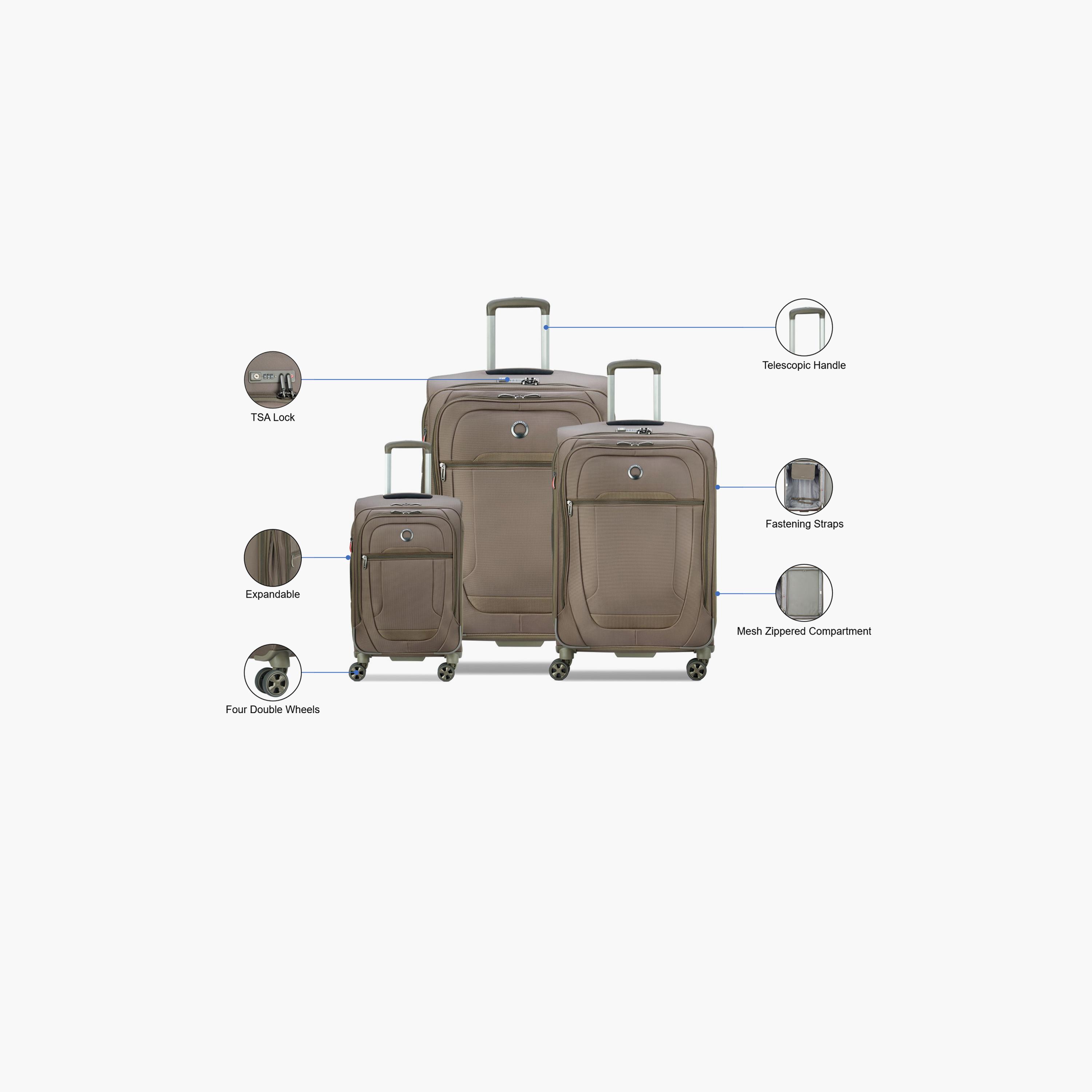 Delsey Helium DX Set of 3 Polyester Soft Sided 4-Wheeler Spinner Trolley Bag with TSA Combination Lock-travel-luggagesandbags-luggage-image-2