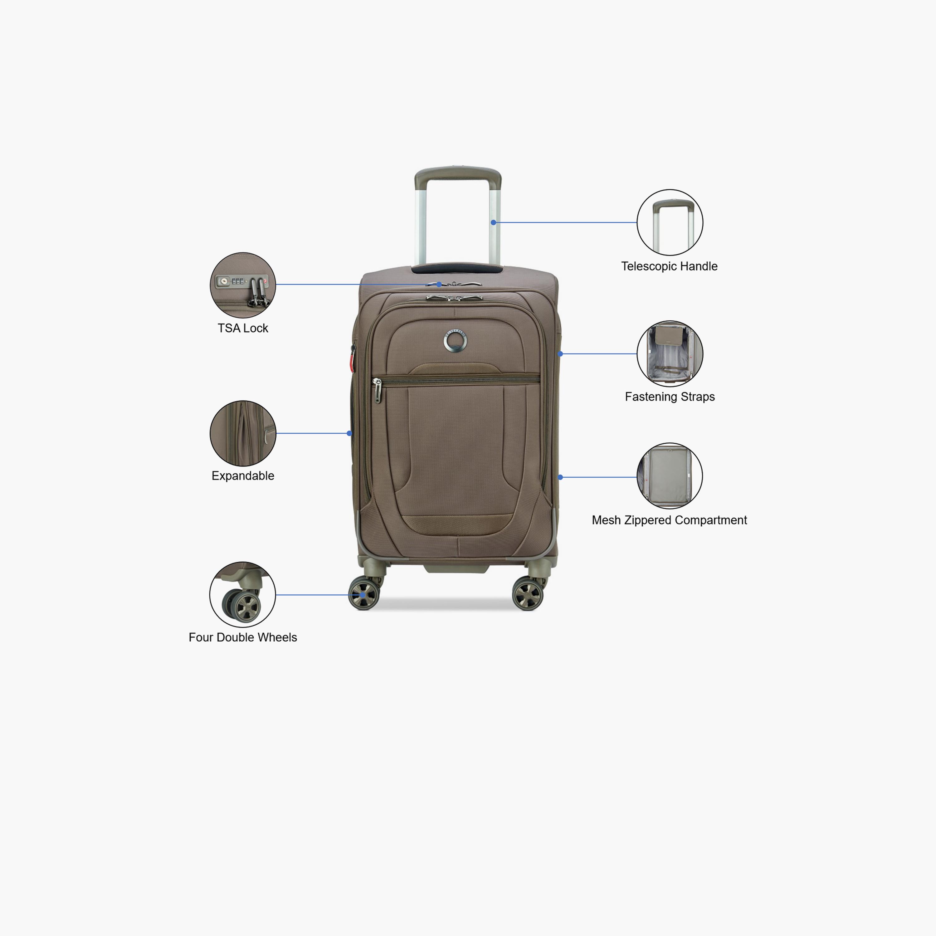 Delsey Helium DX 55 CM Small Cabin Polyester Soft Sided 4-Wheeler Spinner Trolley Bag with TSA Combination Lock-travel-luggagesandbags-luggage-image-3