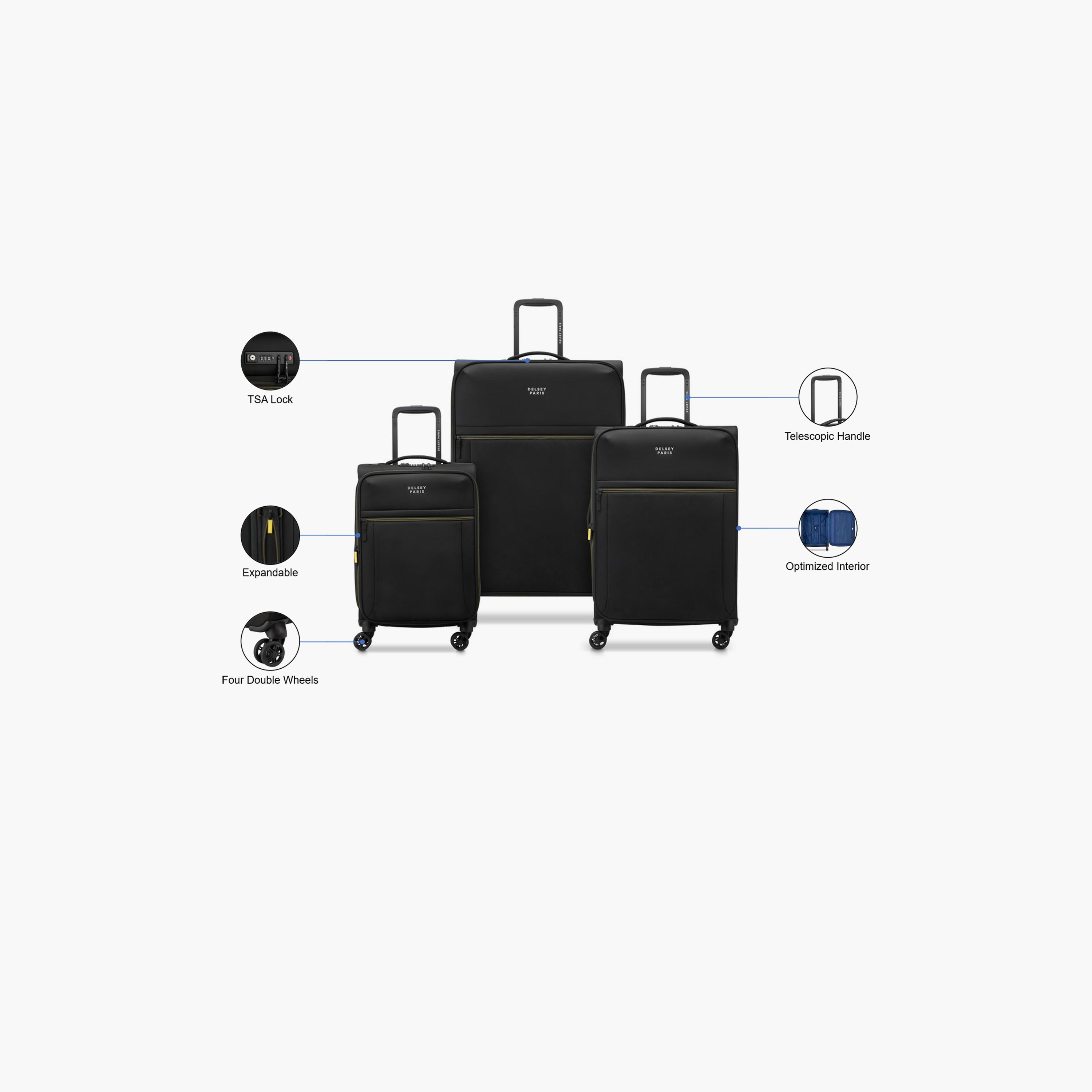 Delsey Brochant 3 Set of 3 Polyester Soft Sided 4-Wheeler Spinner Trolley Bag with TSA Combination Lock-travel-luggagesandbags-luggage-image-2
