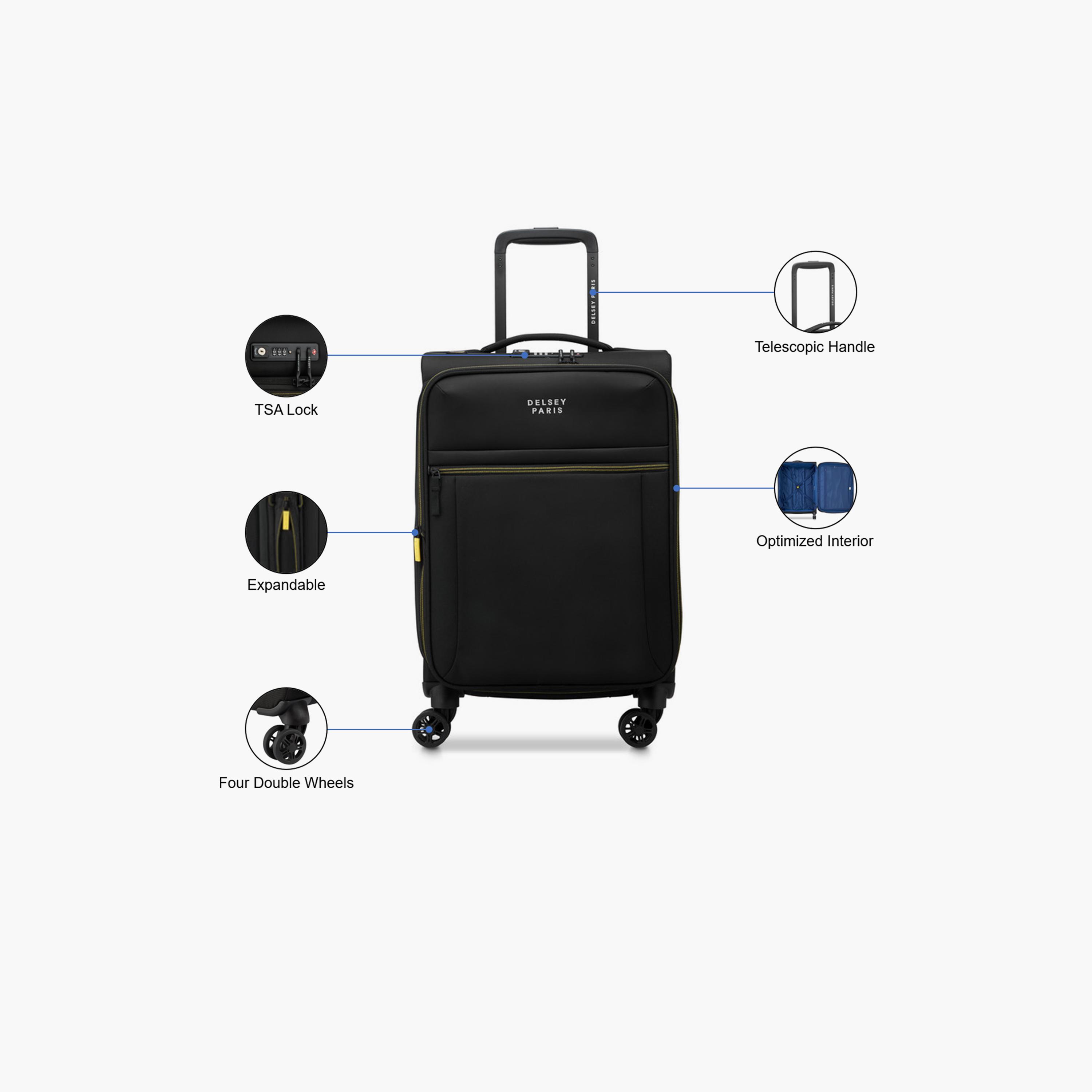 Delsey Brochant 3 55 CM Small Cabin Polyester Soft Sided 4-Wheeler Spinner Trolley Bag with TSA Combination Lock-travel-luggagesandbags-luggage-image-3