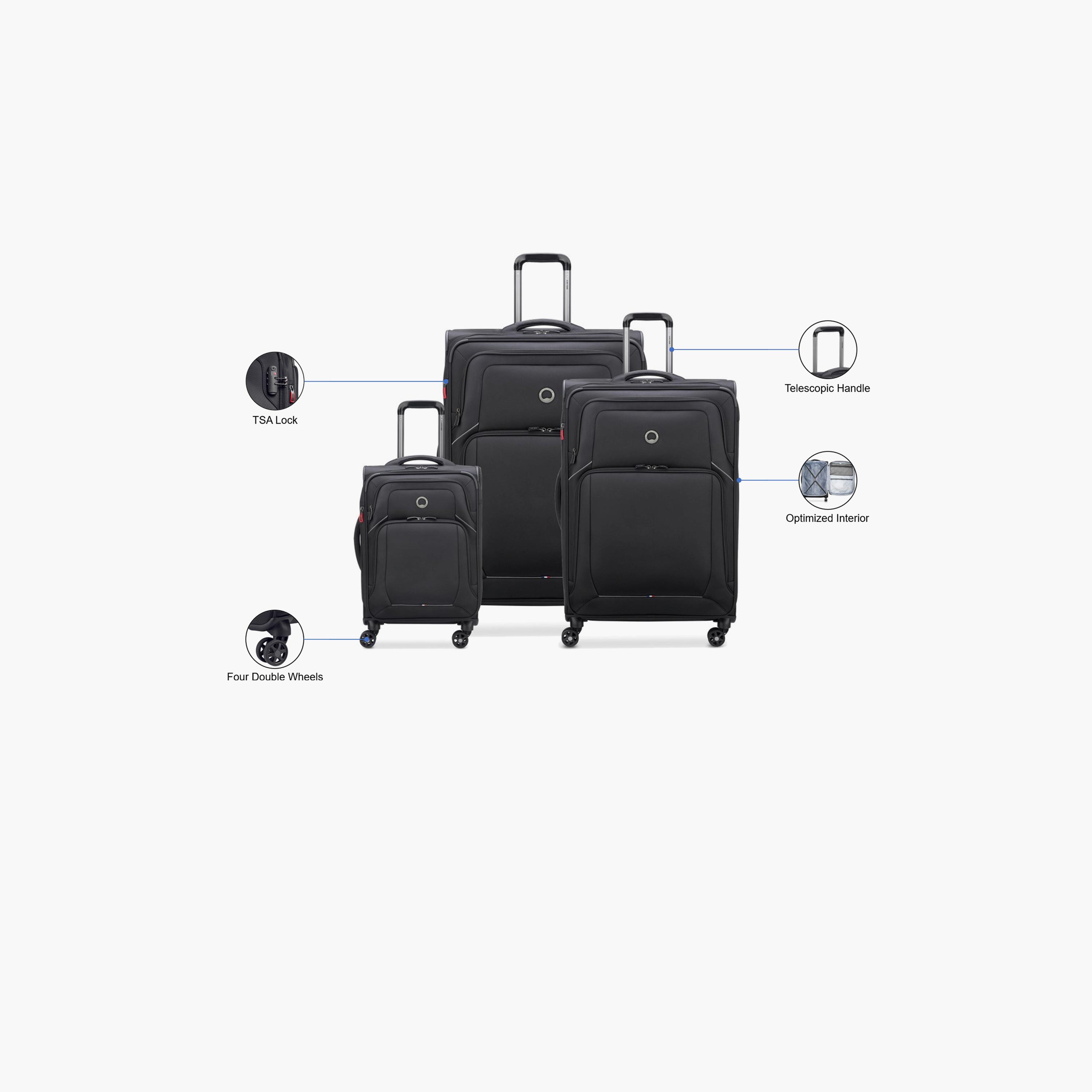 Delsey Optimax Lite Set of 3 Polyester Soft Sided 4-Wheeler Spinner Trolley Bag with TSA Combination Lock-travel-luggagesandbags-luggage-image-2