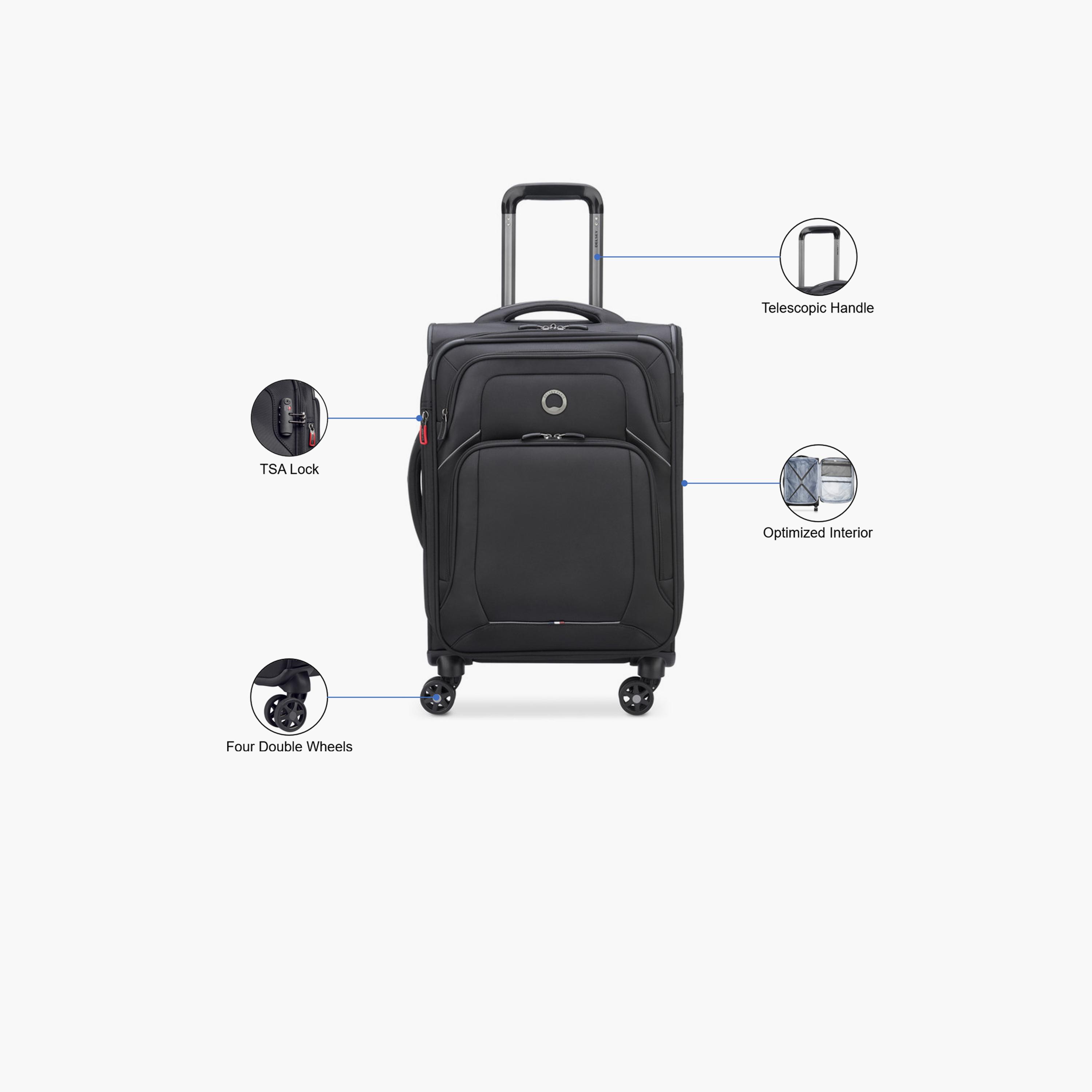 Delsey Optimax Lite 55 CM Small Cabin Polyester Soft Sided 4-Wheeler Spinner Trolley Bag with TSA Combination Lock-travel-luggagesandbags-luggage-image-3