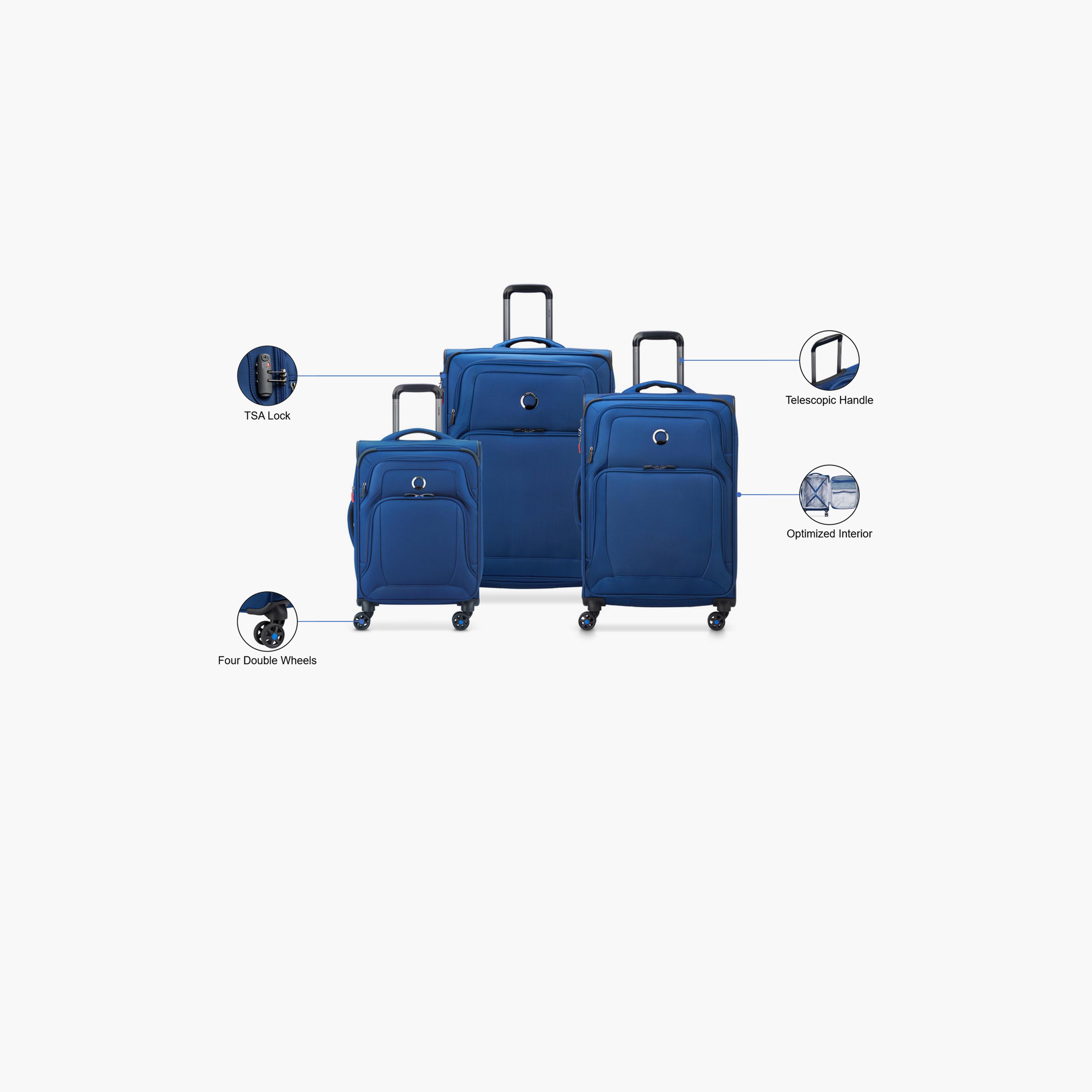 Delsey Optimax Lite Set of 3 Polyester Soft Sided 4-Wheeler Spinner Trolley Bag with TSA Combination Lock-travel-luggagesandbags-luggage-image-2