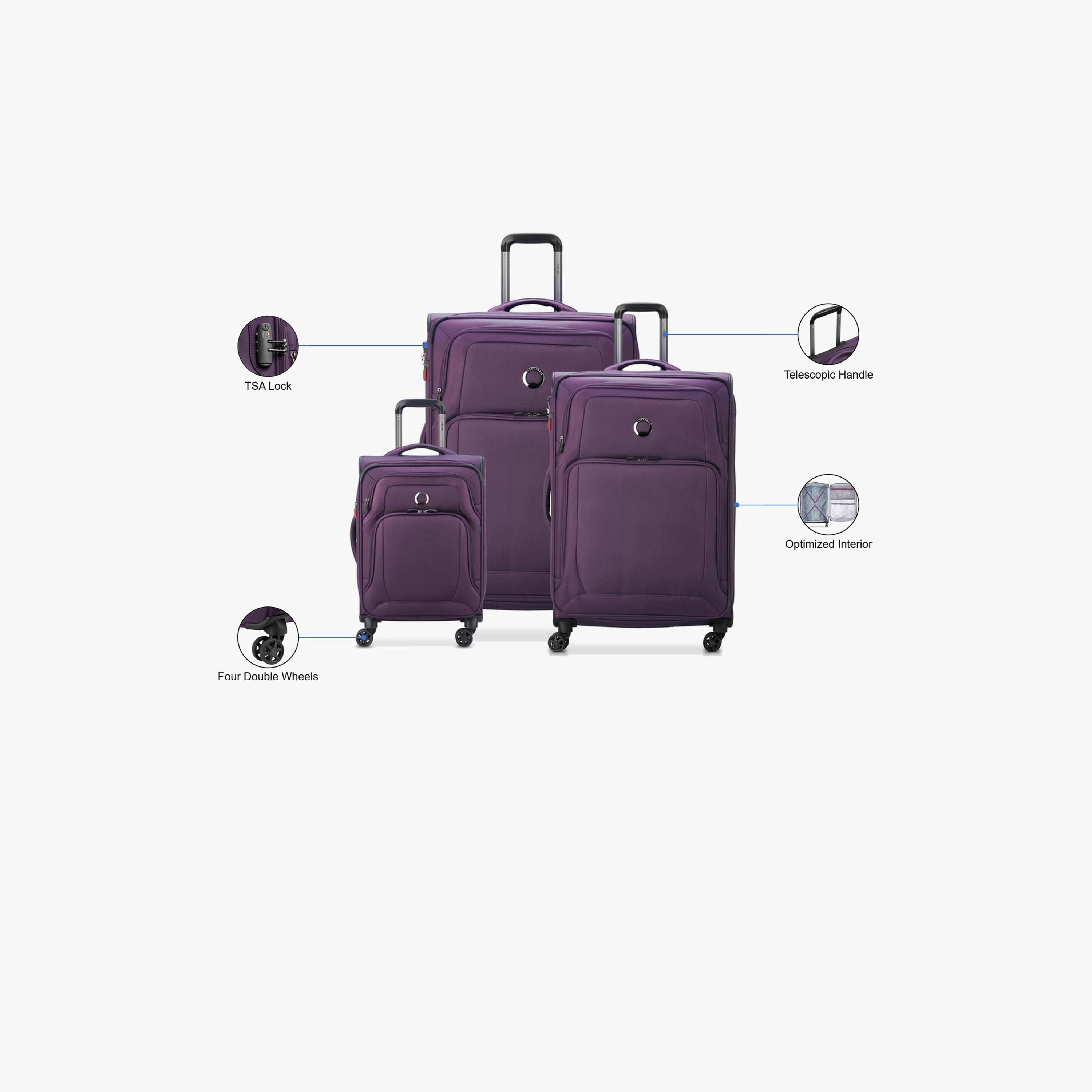Delsey Optimax Lite Set of 3 Polyester Soft Sided 4-Wheeler Spinner Trolley Bag with TSA Combination Lock-travel-luggagesandbags-luggage-image-2