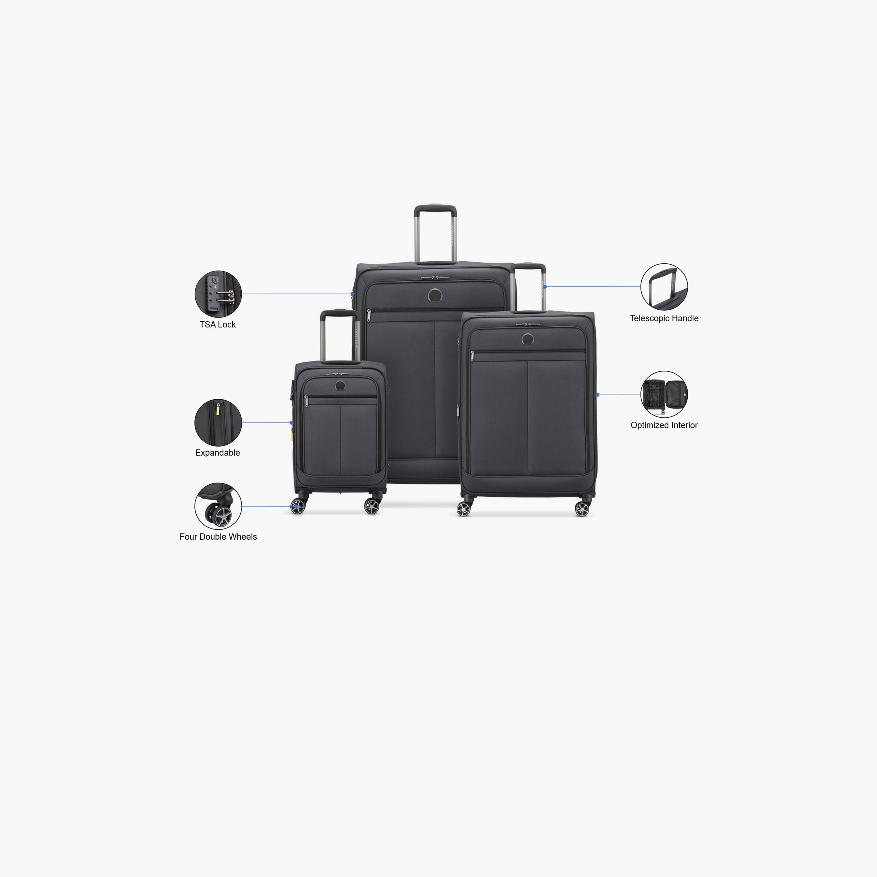 Delsey Priscilla Set of 3 Polyester Soft Sided 4-Wheeler Spinner Trolley Bag with TSA Combination Lock-travel-luggagesandbags-luggage-image-2