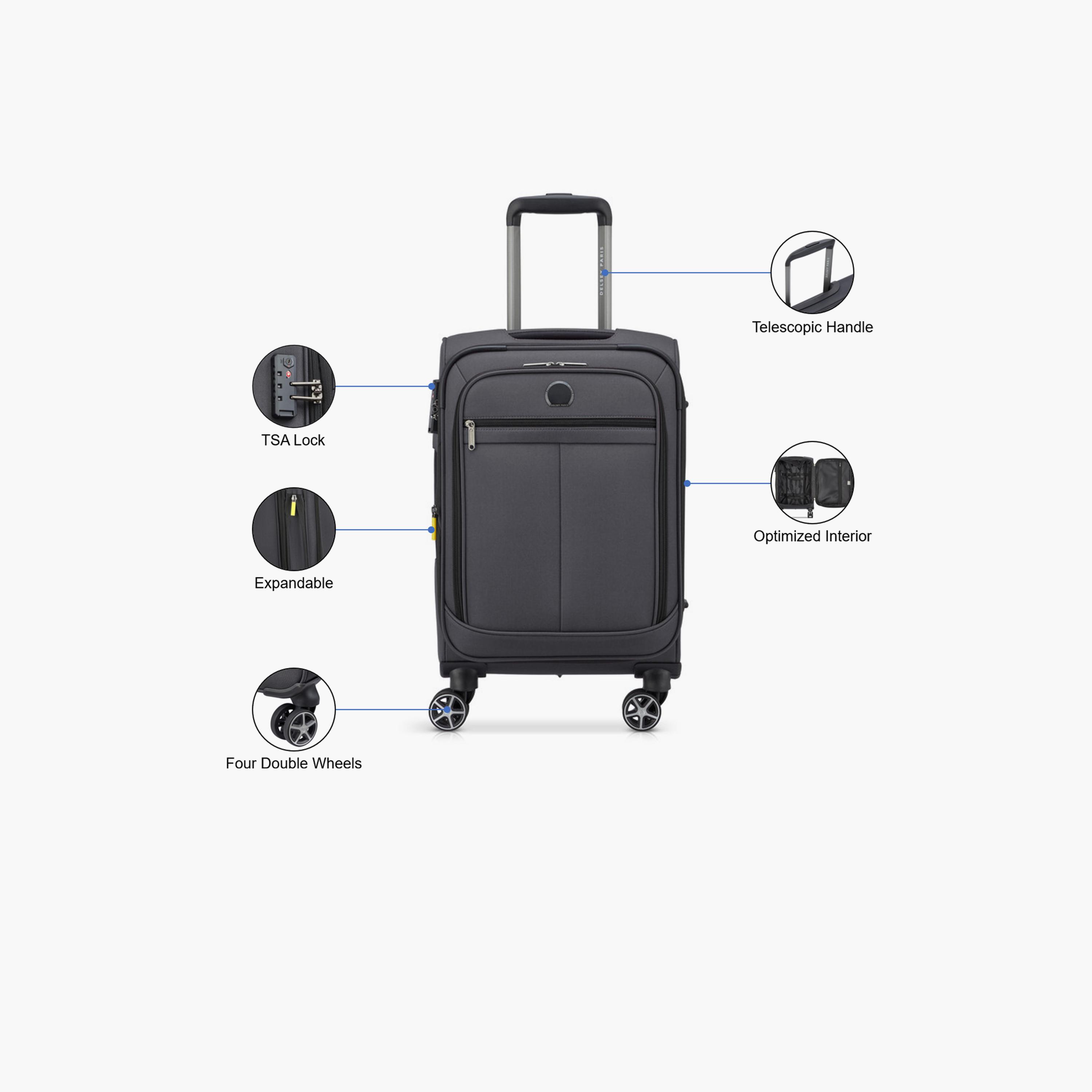Delsey Priscilla 55 CM Small Cabin Polyester Soft Sided 4-Wheeler Spinner Trolley Bag with TSA Combination Lock-travel-luggagesandbags-luggage-image-3