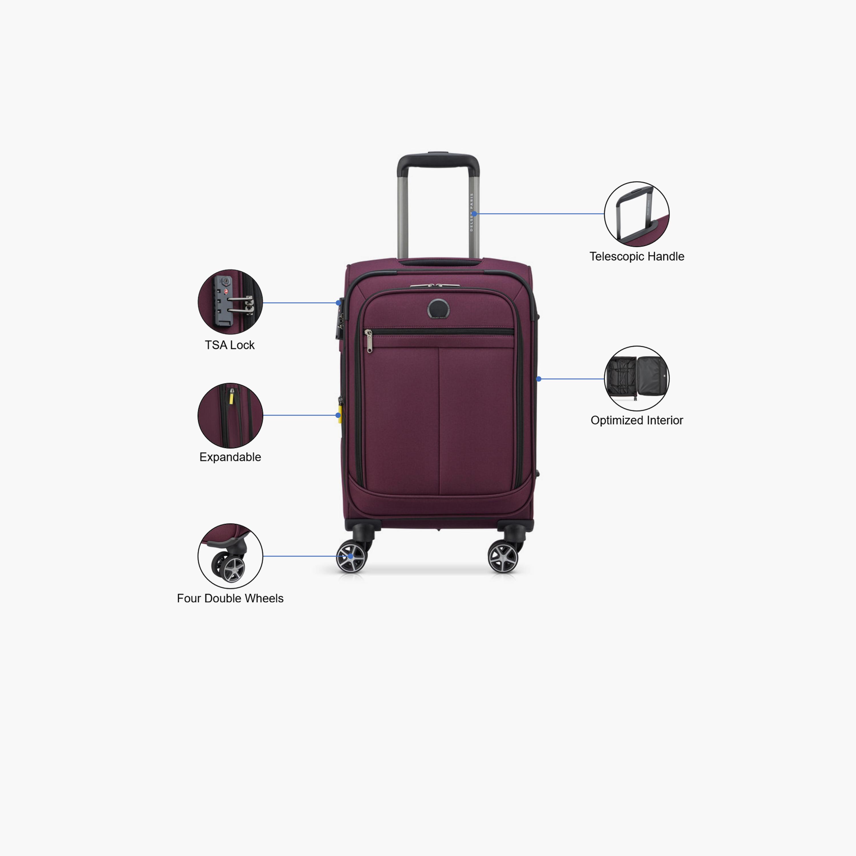 Delsey Priscilla 55 CM Small Cabin Polyester Soft Sided 4-Wheeler Spinner Trolley Bag with TSA Combination Lock-travel-luggagesandbags-luggage-image-3