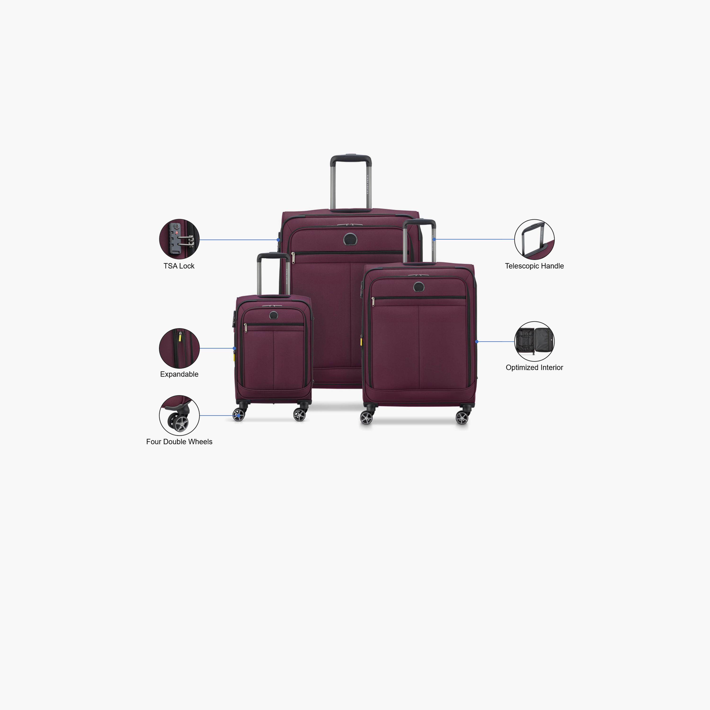 Delsey Priscilla Set of 3 Polyester Soft Sided 4-Wheeler Spinner Trolley Bag with TSA Combination Lock-travel-luggagesandbags-luggage-image-2