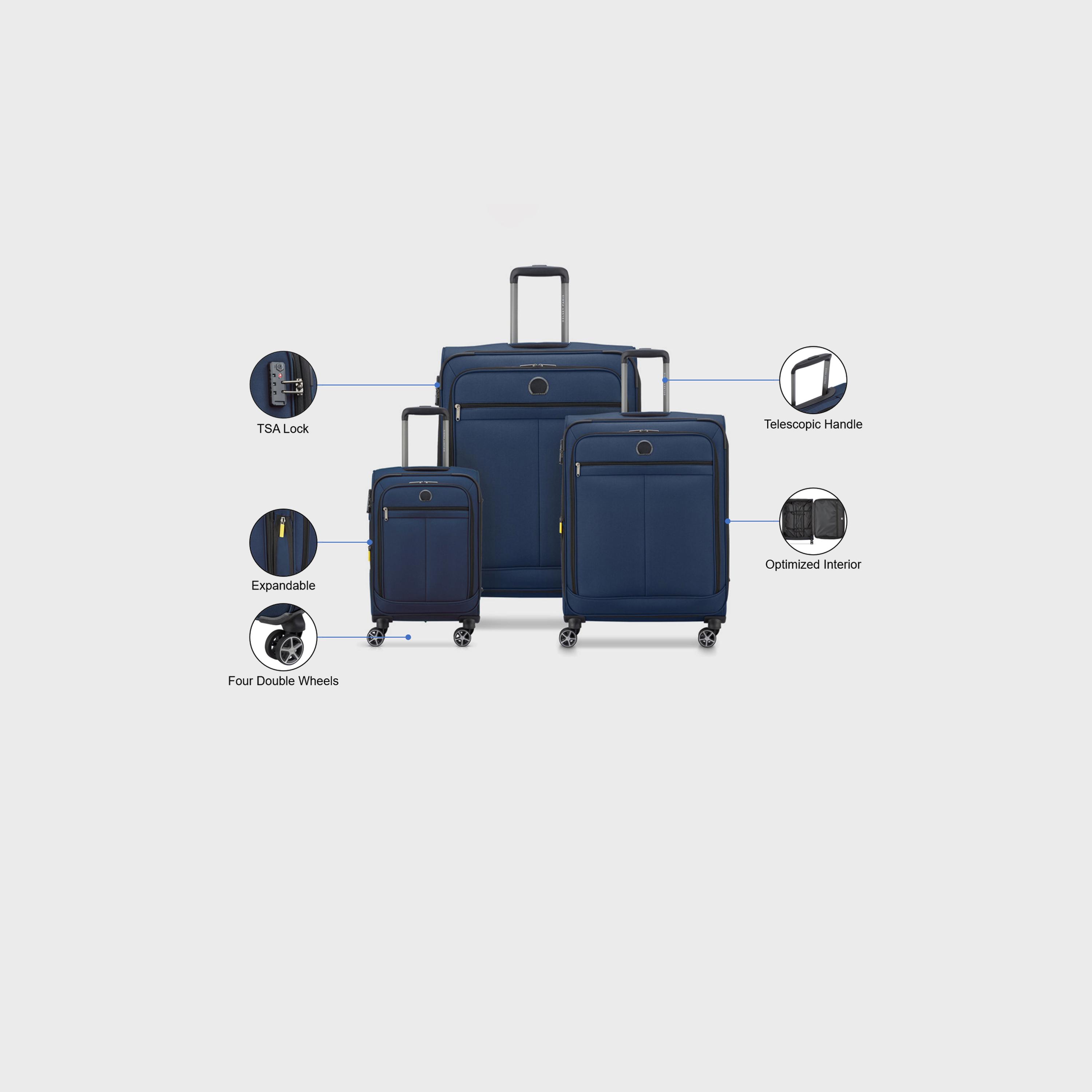 Delsey Priscilla Set of 3 Polyester Soft Sided 4-Wheeler Spinner Trolley Bag with TSA Combination Lock-travel-luggagesandbags-luggage-image-2