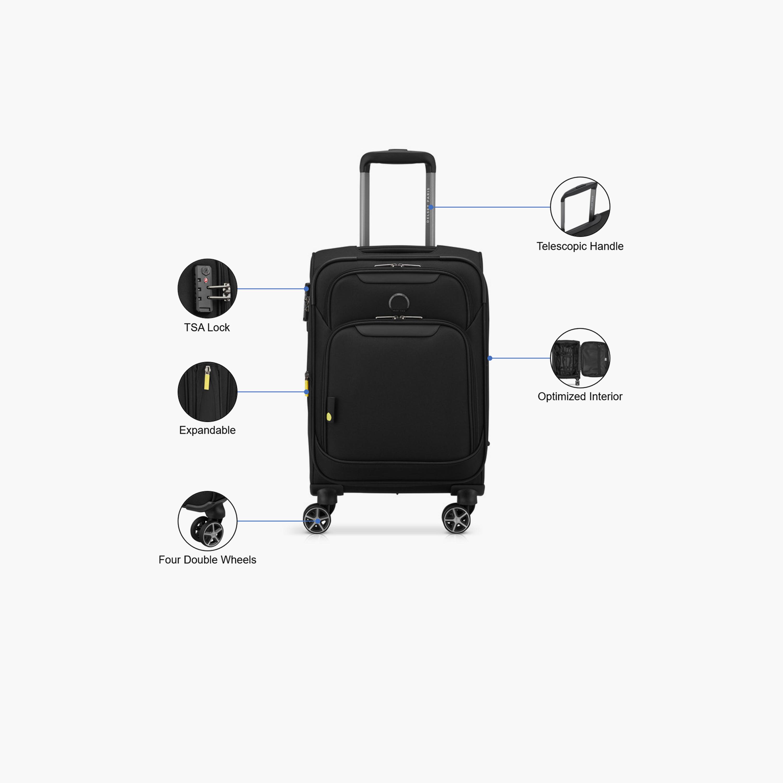 Delsey Jennifer 55 CM Small Cabin Polyester Soft Sided 4-Wheeler Spinner Trolley Bag with TSA Combination Lock-travel-luggagesandbags-luggage-image-3