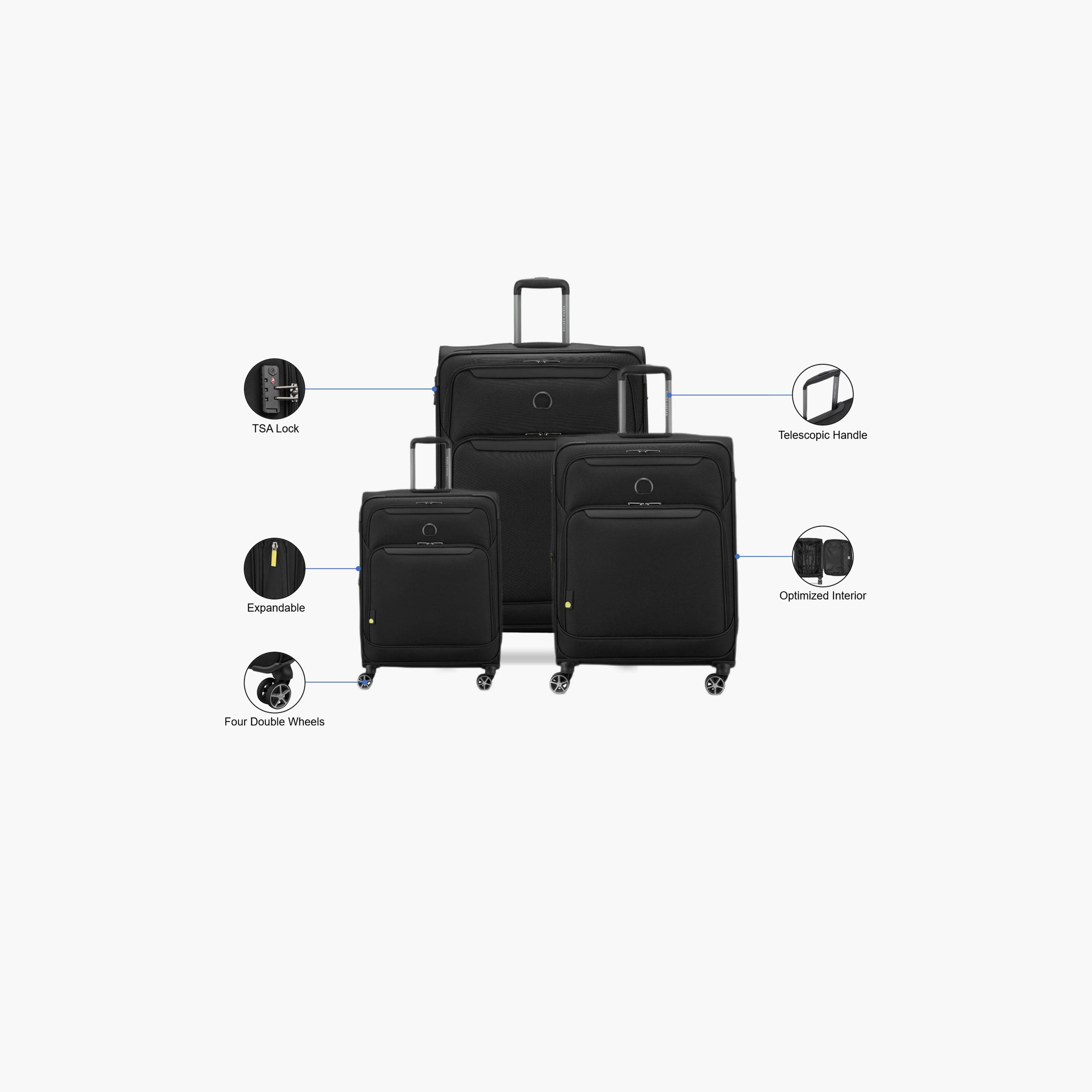Delsey Jennifer Set of 3 Polyester Soft Sided 4-Wheeler Spinner Trolley Bag with TSA Combination Lock-travel-luggagesandbags-luggage-image-2