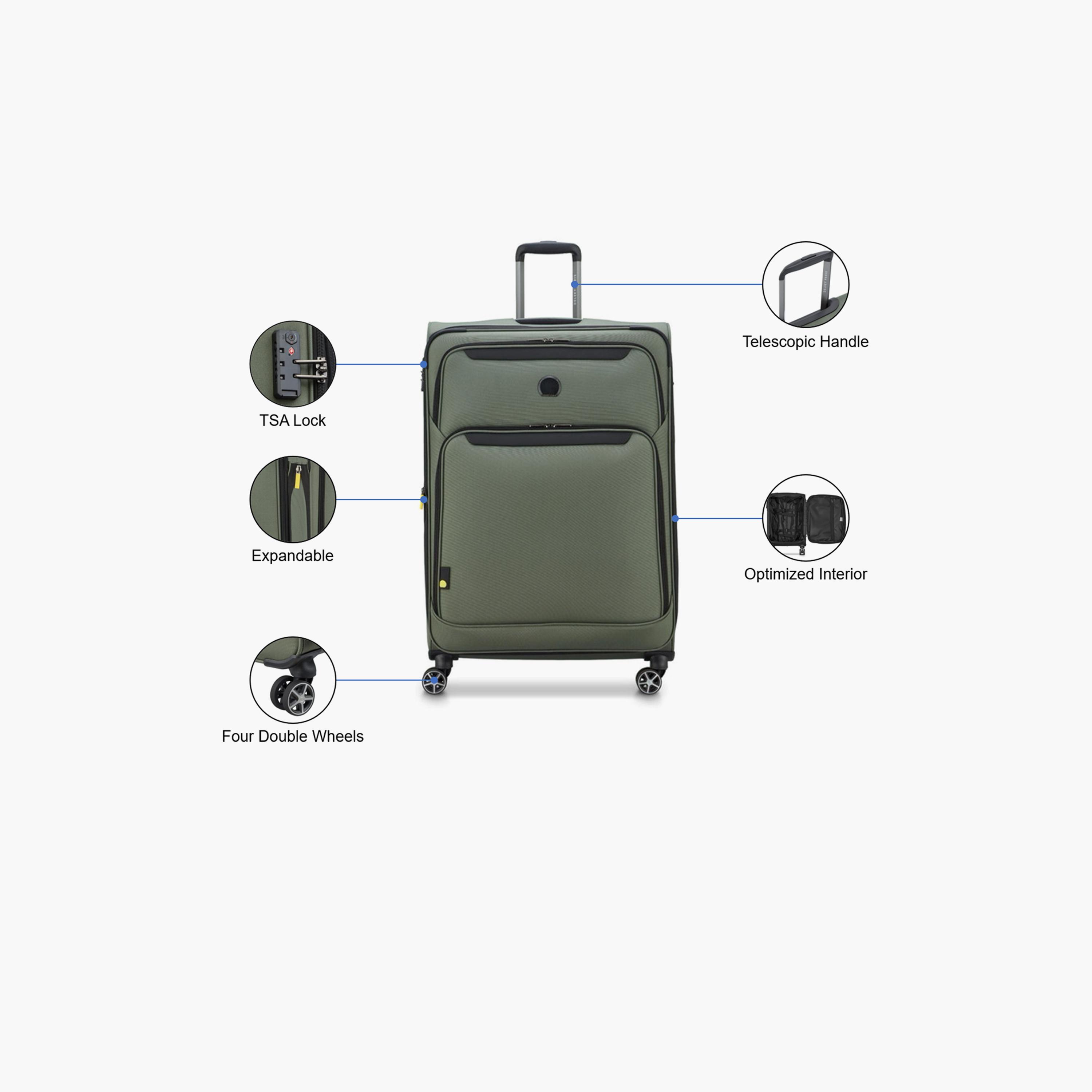 Delsey Jennifer 55 CM Small Cabin Polyester Soft Sided 4-Wheeler Spinner Trolley Bag with TSA Combination Lock-travel-luggagesandbags-luggage-image-3