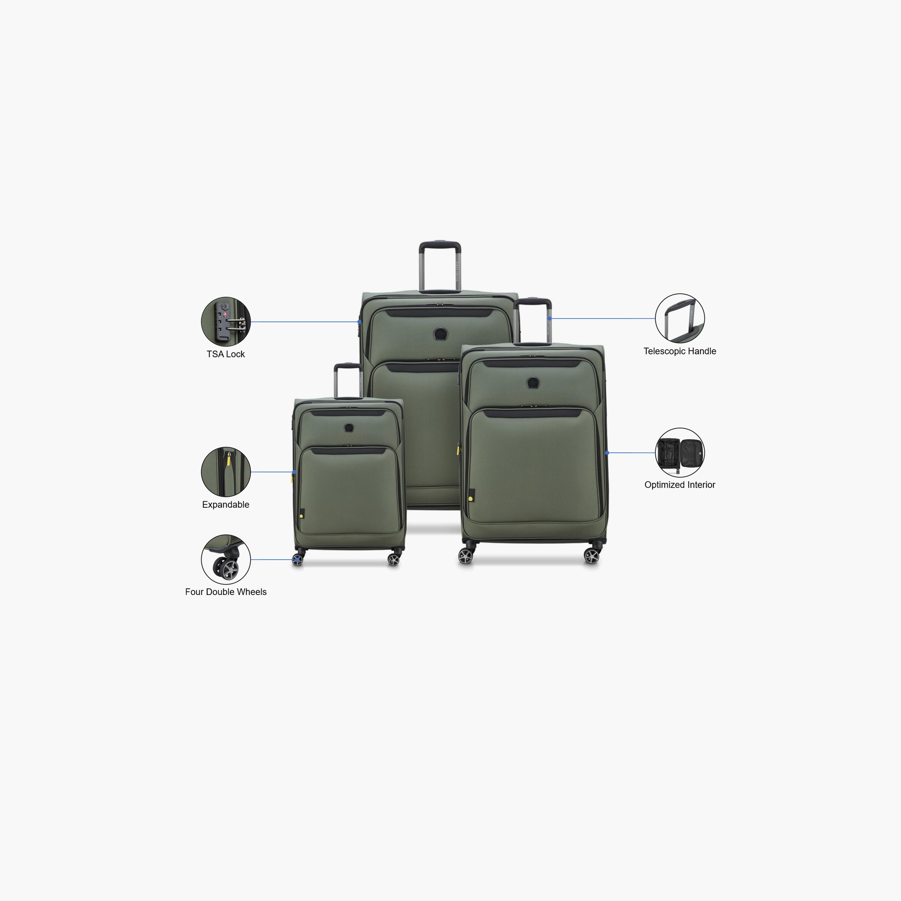 Delsey Jennifer Set of 3 Polyester Soft Sided 4-Wheeler Spinner Trolley Bag with TSA Combination Lock-travel-luggagesandbags-luggage-image-2