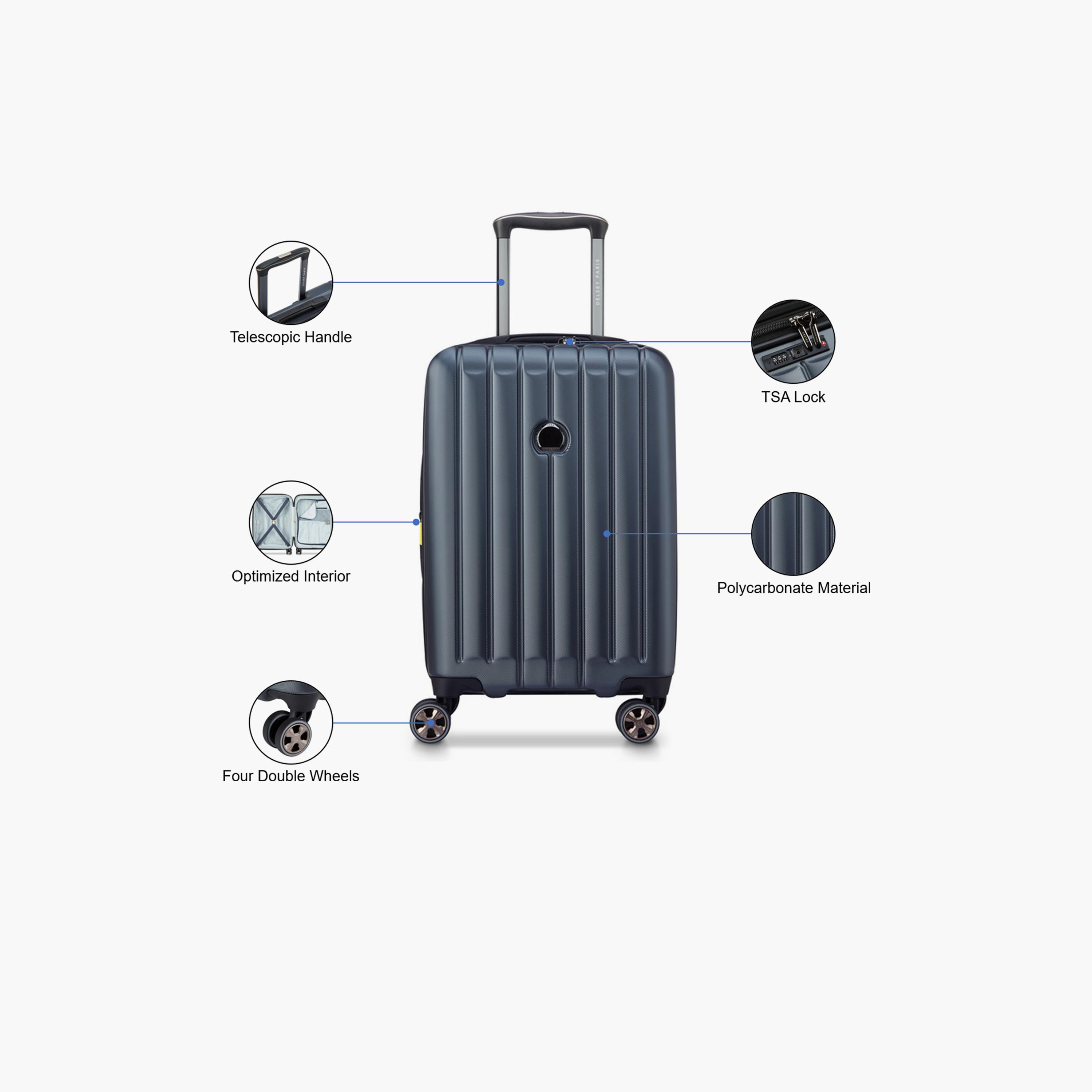 Delsey Longitude 55 CM Small Cabin Polycarbonate with ABS Hard Sided 4-Wheeler Spinner Trolley Bag with TSA Combination Lock-travel-luggagesandbags-luggage-image-3