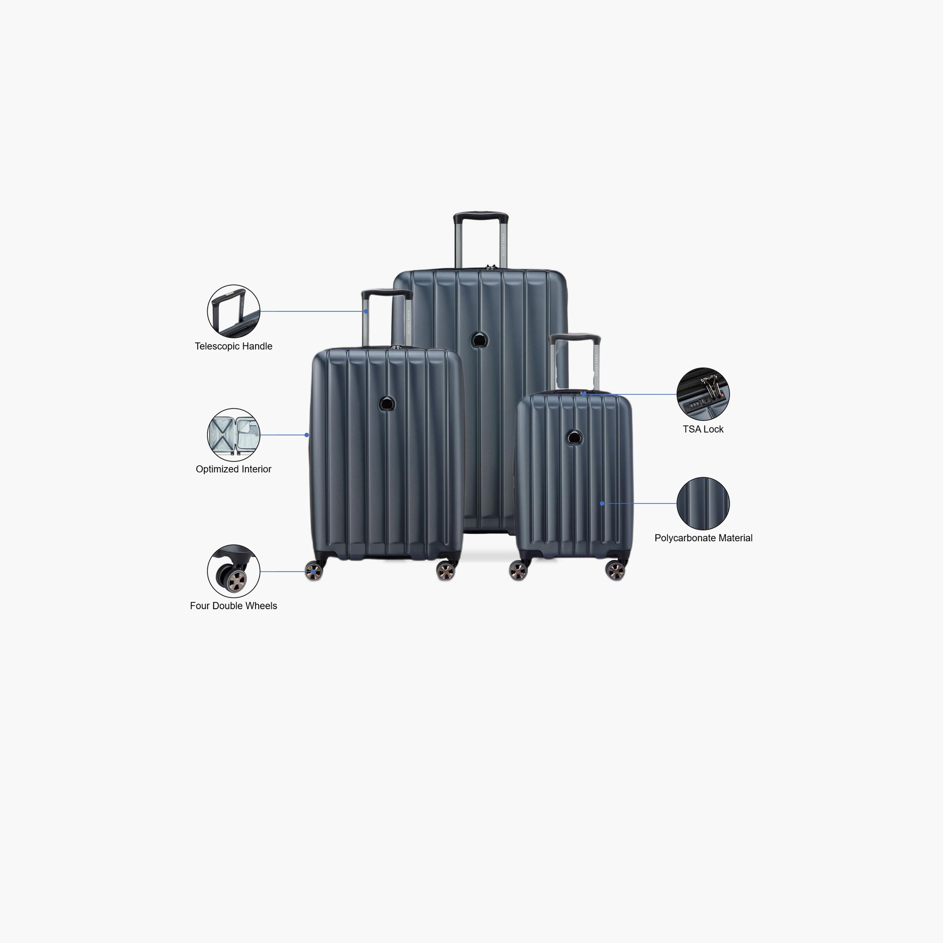 Delsey Longitude Set of 3 Polycarbonate with ABS Hard Sided 4-Wheeler Spinner Trolley Bag with TSA Combination Lock-travel-luggagesandbags-luggage-image-2