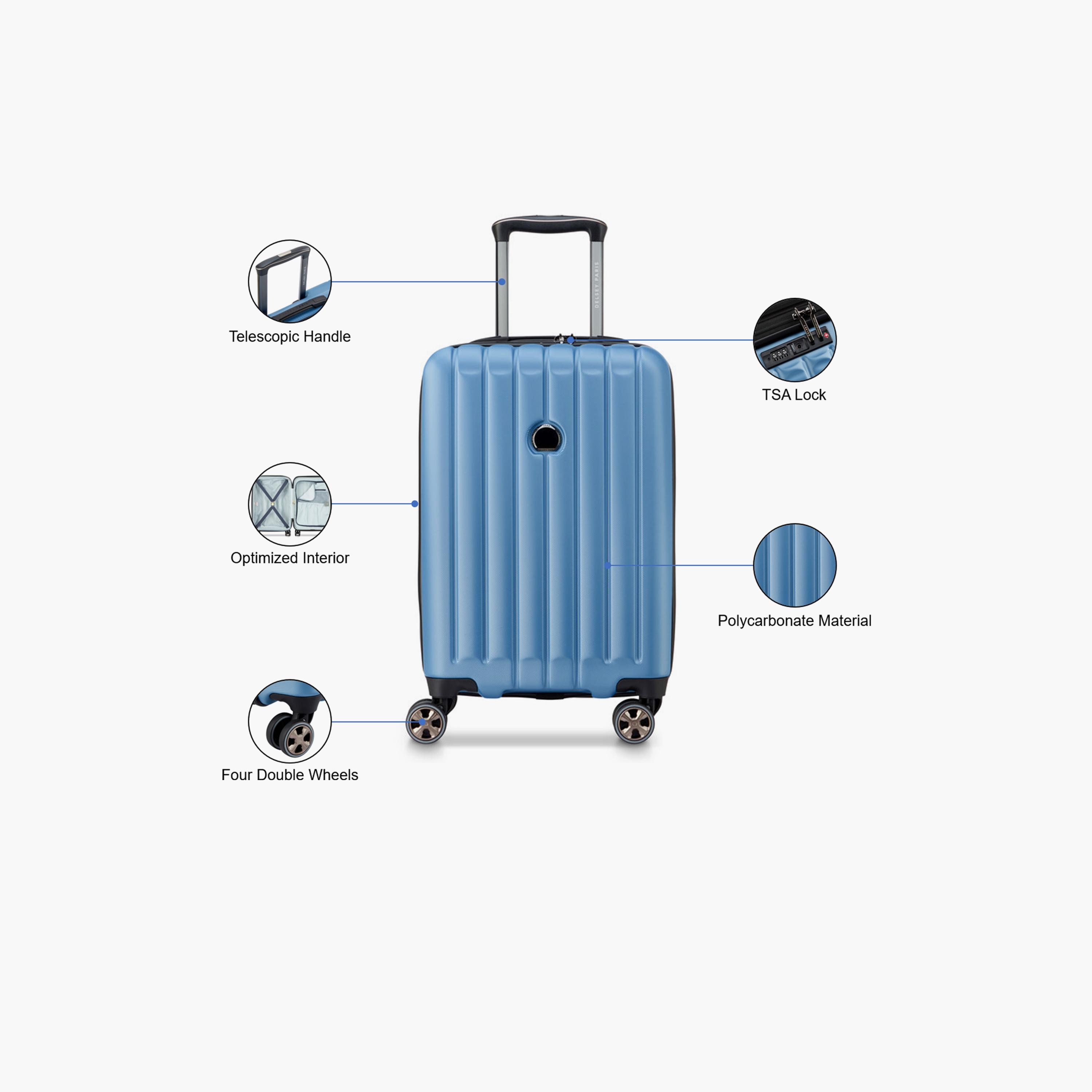 Delsey Longitude 55 CM Small Cabin Polycarbonate with ABS Hard Sided 4-Wheeler Spinner Trolley Bag with TSA Combination Lock-travel-luggagesandbags-luggage-image-3