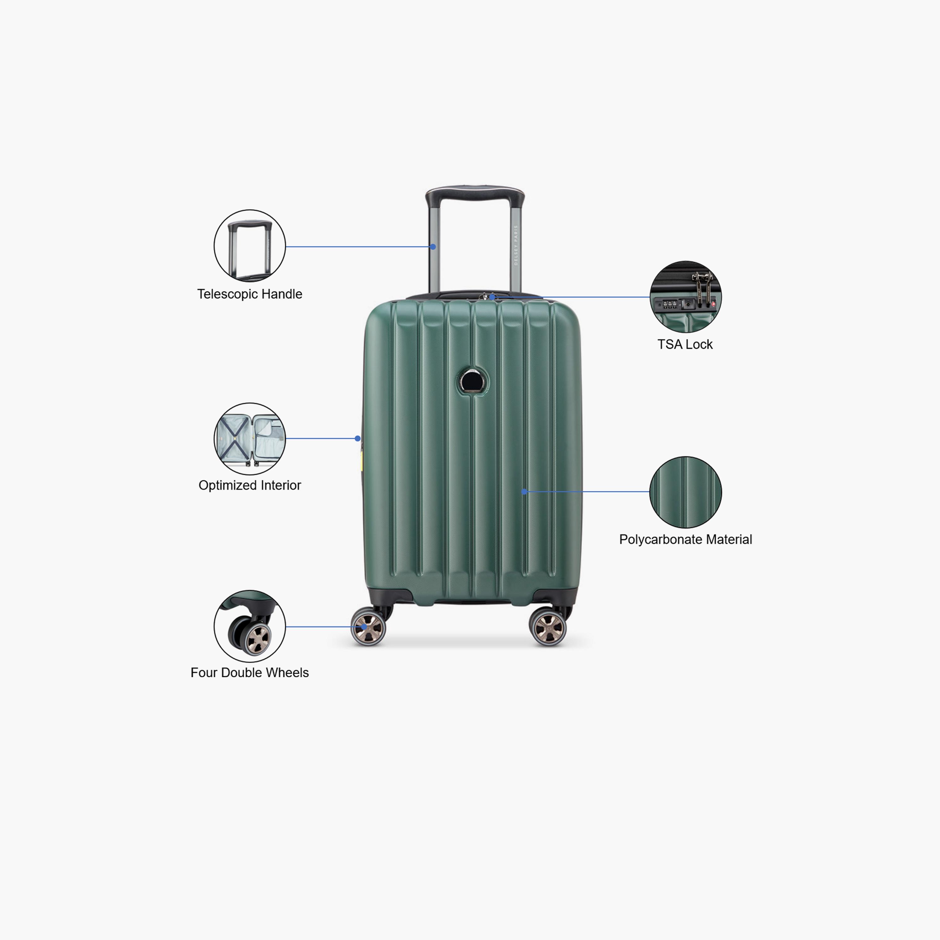 Delsey Longitude 55 CM Small Cabin Polycarbonate with ABS Hard Sided 4-Wheeler Spinner Trolley Bag with TSA Combination Lock-travel-luggagesandbags-luggage-image-3