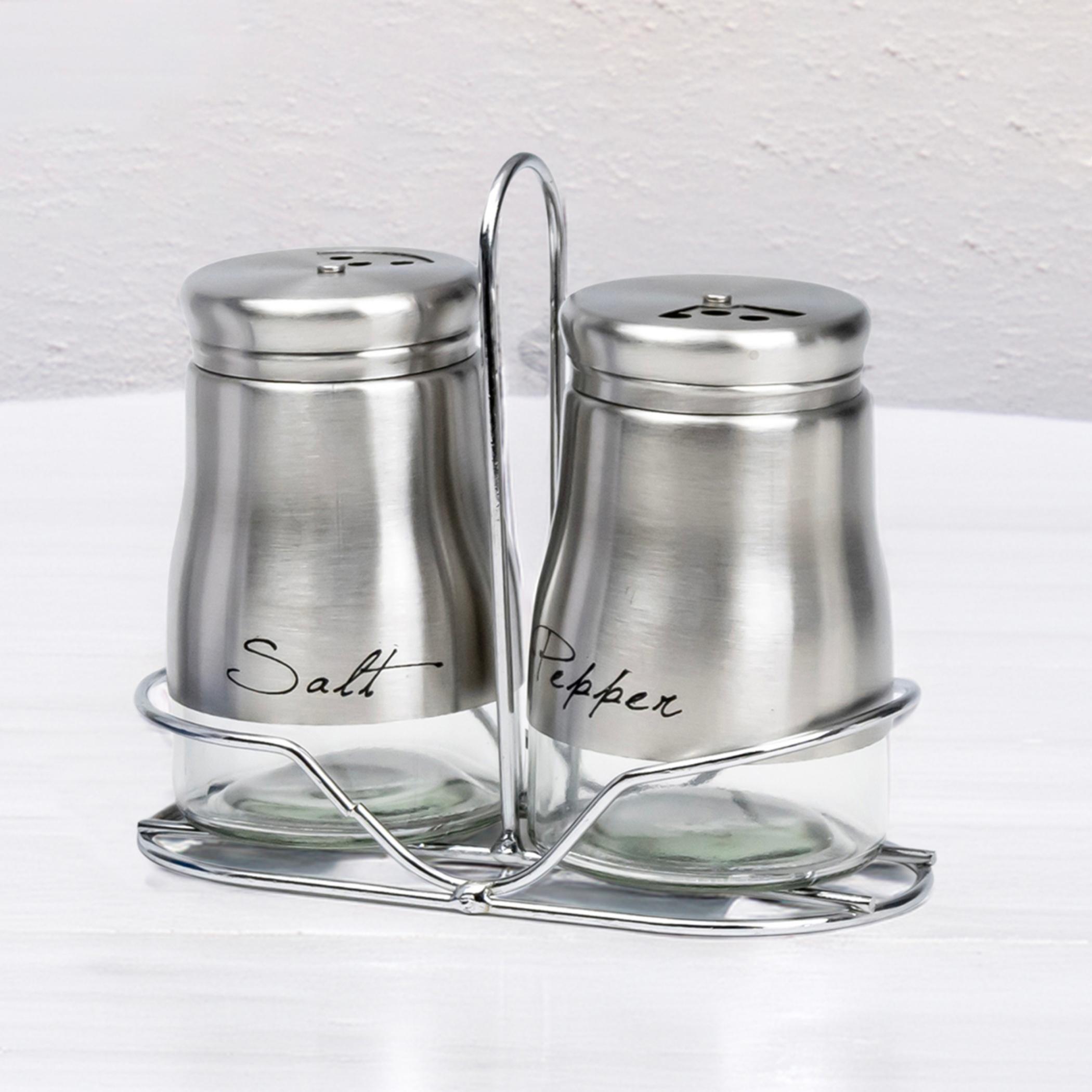 كوزين آرتطقم ملح وفلفل زجاج وستانلس ستيل-household-kitchen-foodstorage-saltandpeppershakers-image-2