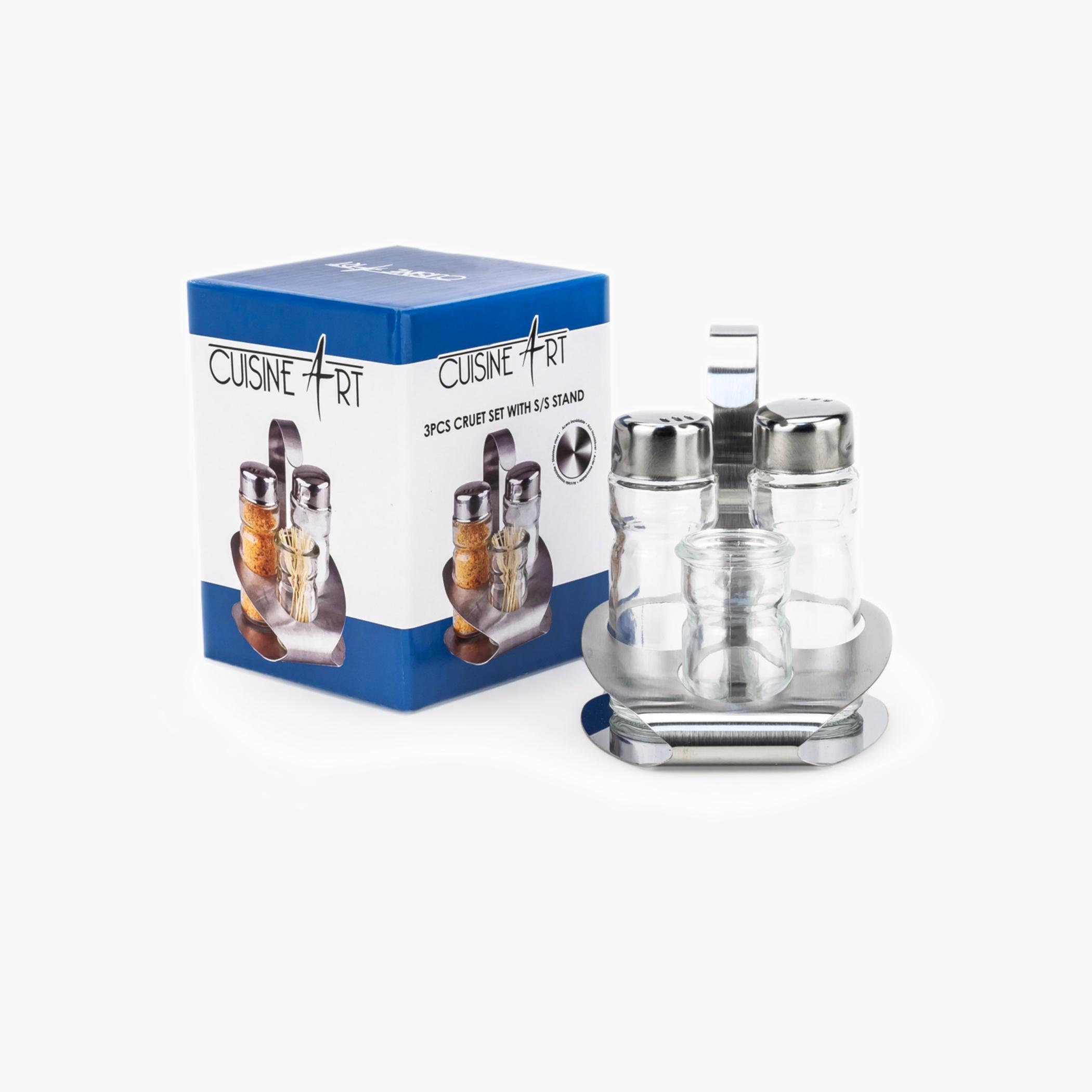 Glass Cruet Set with Metal Stand-household-kitchen-foodstorage-spiceracksandjars-image-2