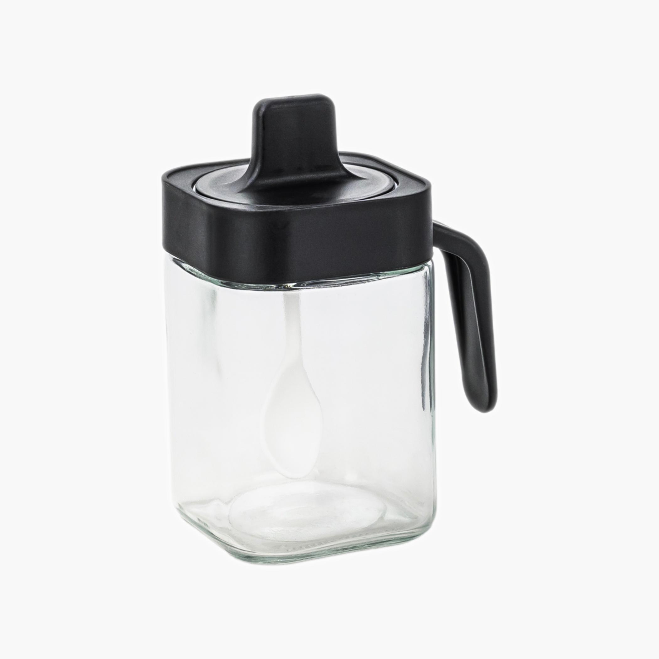 Square Glass Spice Jar with Spoon-household-kitchen-foodstorage-spiceracksandjars-image-1