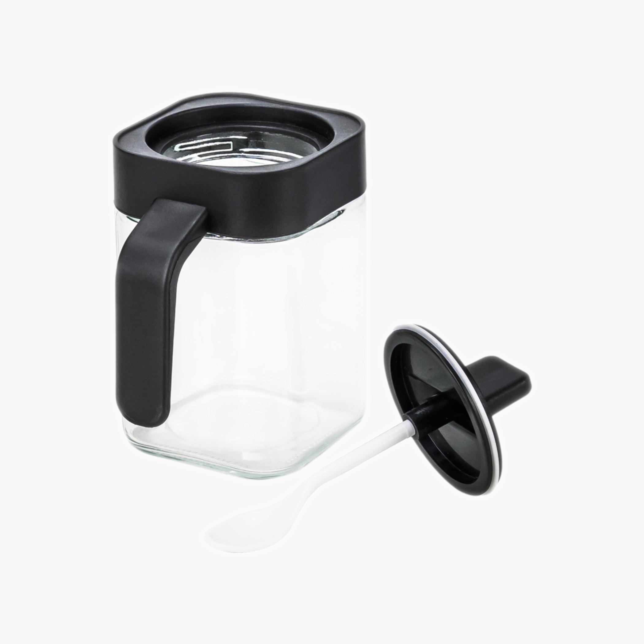 Square Glass Spice Jar with Spoon-household-kitchen-foodstorage-spiceracksandjars-image-3
