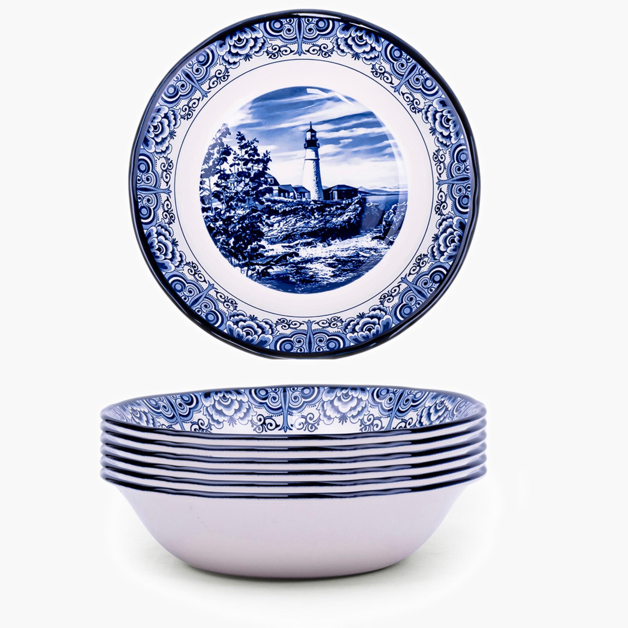 Blue Ceramic Lighthouse Design Salad Bowl-household-dining-dinnerware-bowls-image-1