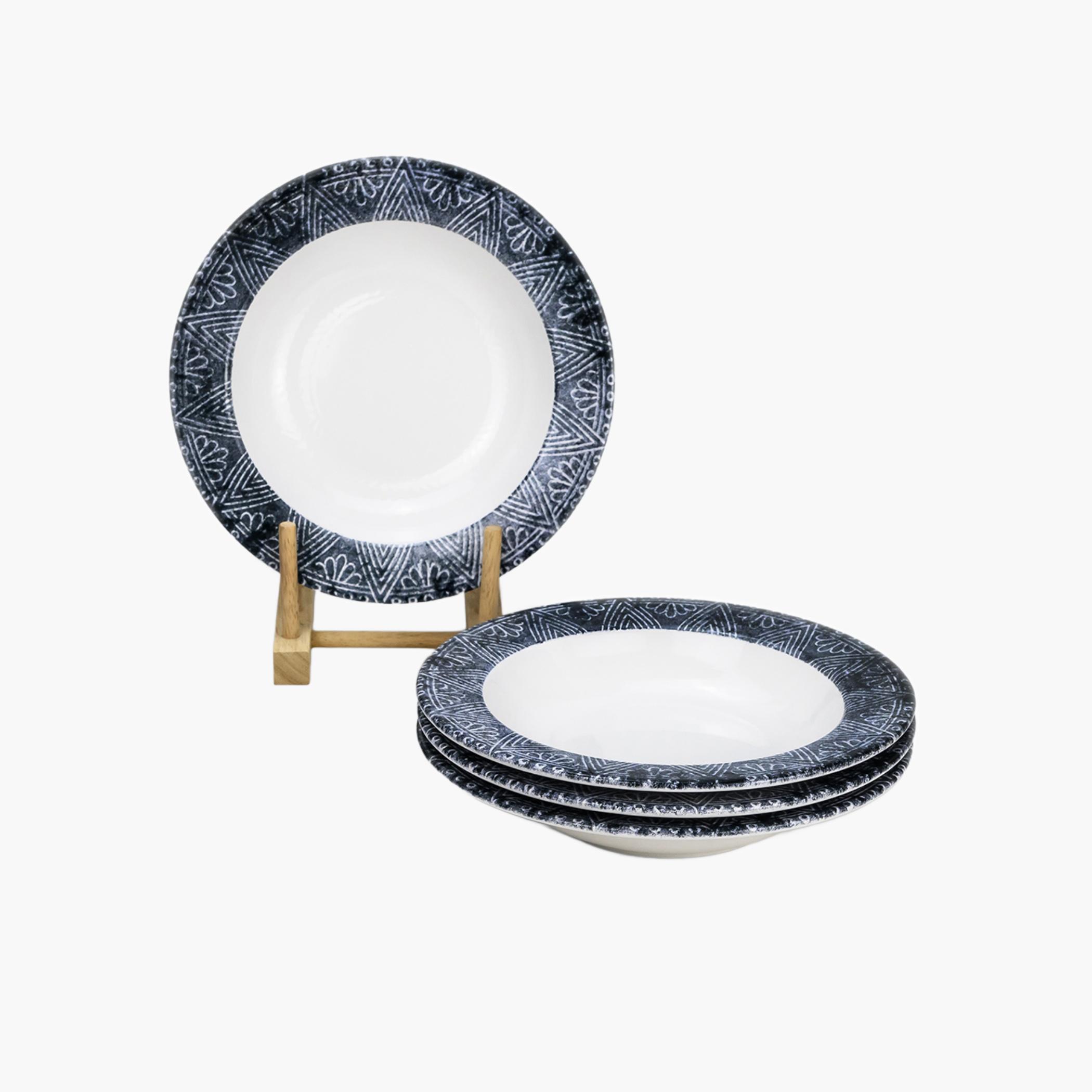 Edessa Patterned Ceramic Soup Plate Set-household-dining-dinnerware-plates-image-1