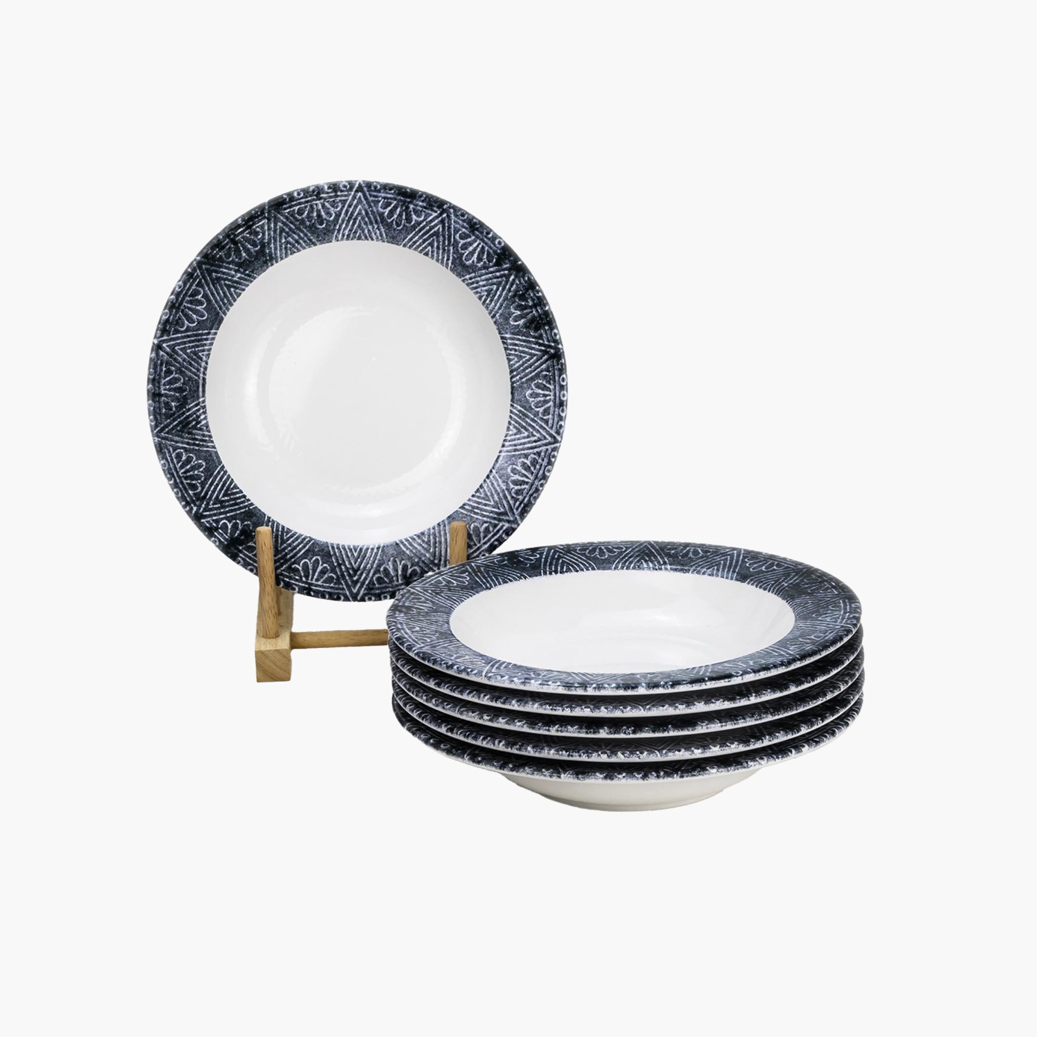 Edessa Patterned Ceramic Soup Plate Set-household-dining-dinnerware-plates-image-1