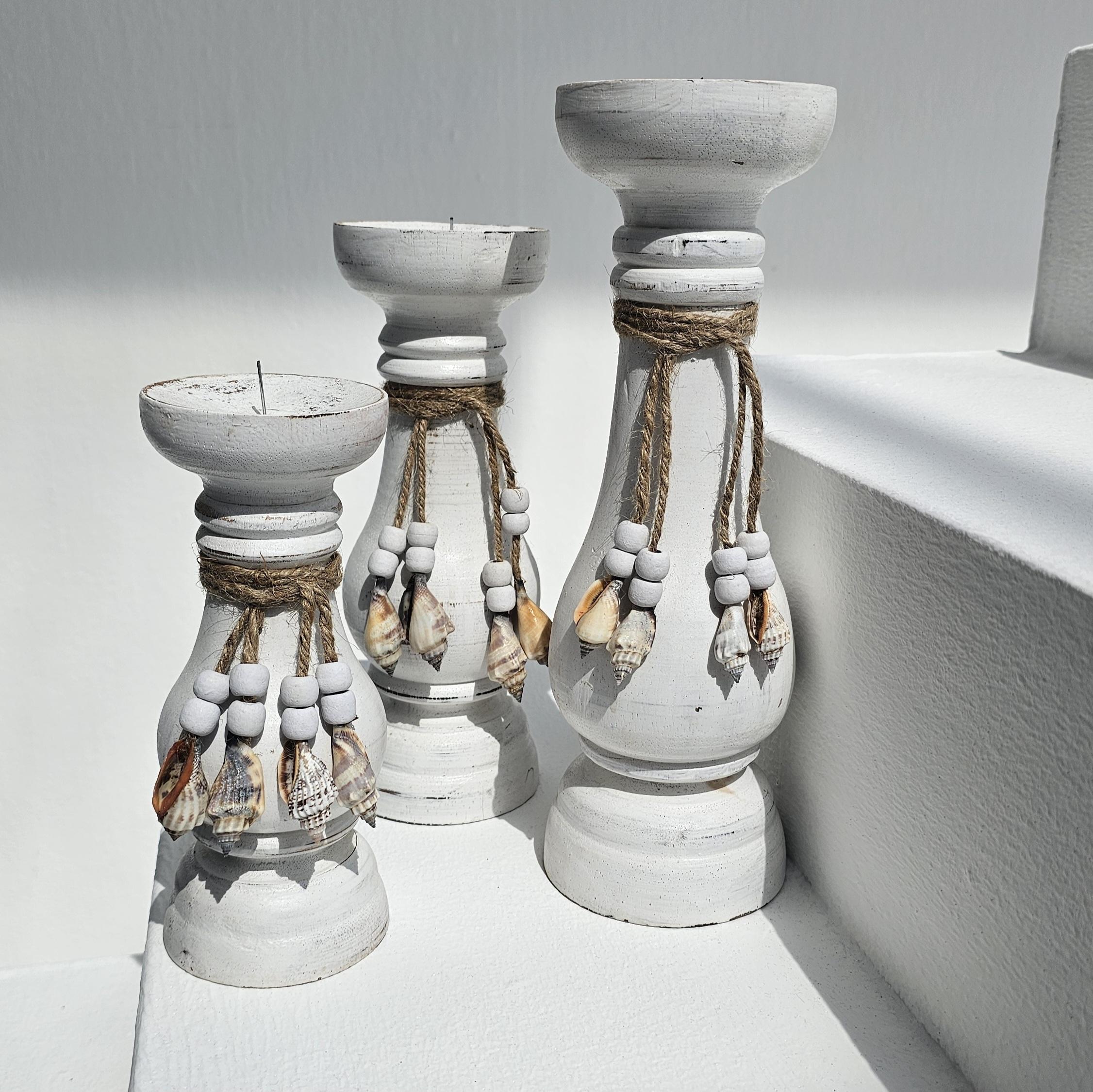 The 8 Senses Living 3-Piece Coral Bay Wooden Pillar Candleholder Set