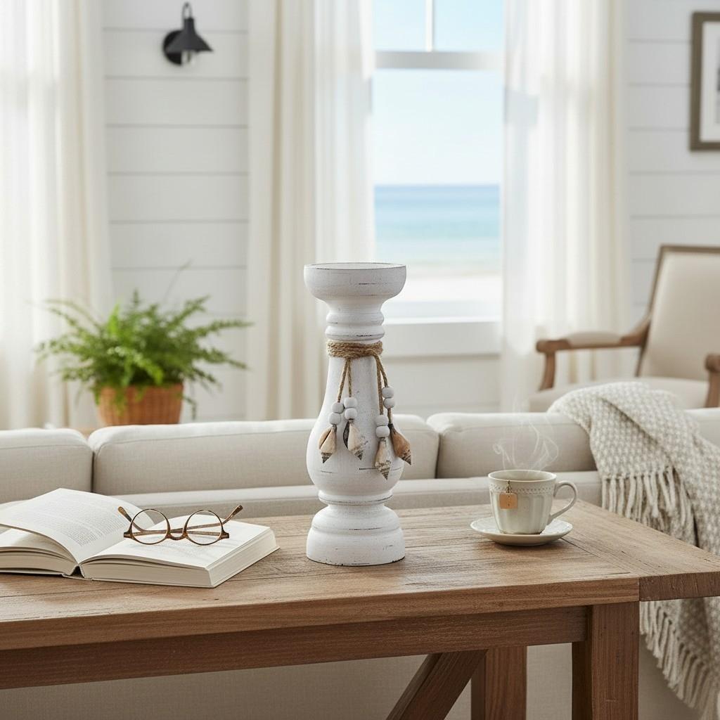 The 8 Senses Living Coral Bay Wooden Pillar Candleholder - 30 cm