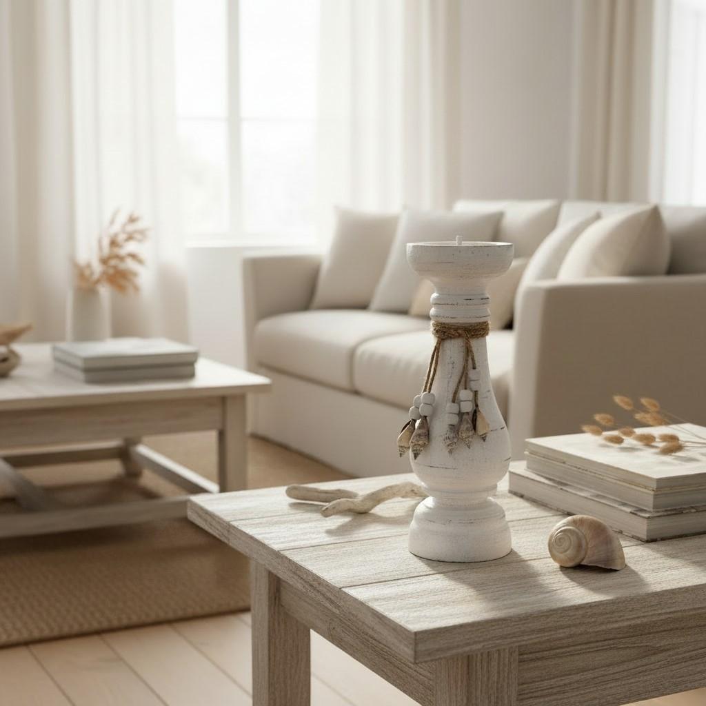 The 8 Senses Living Coral Bay Wooden Pillar Candleholder - 35 cm
